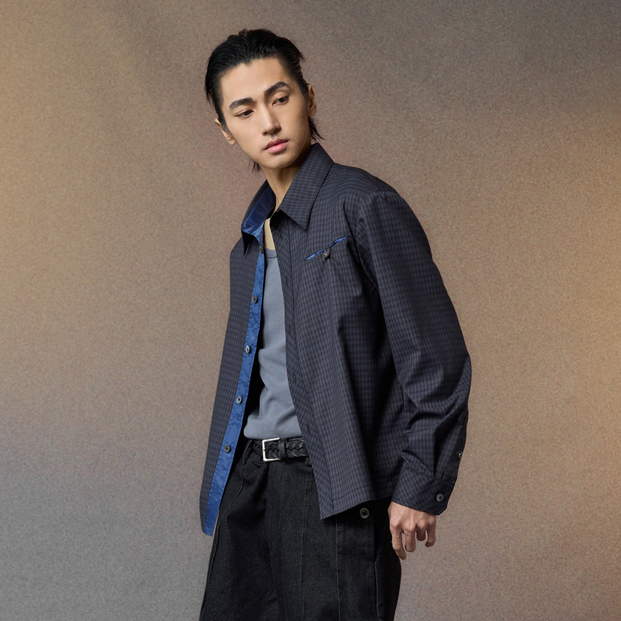 ALVNG AR ANTS Gloss Contrast Trim Check Shirt, premium urban and streetwear designers apparel on PROJECTISR.com, ALVNG AR ANTS