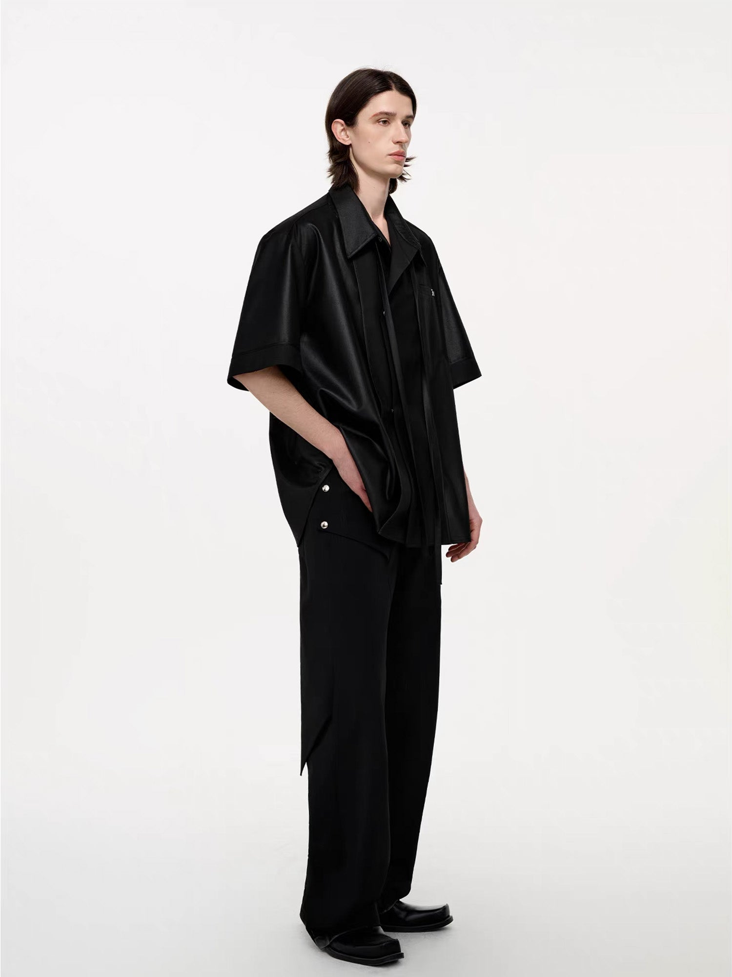 TIWILLTANG Draped Camp-Collar T Shirt, premium urban and streetwear designers apparel on PROJECTISR.com, TIWILLTANG
