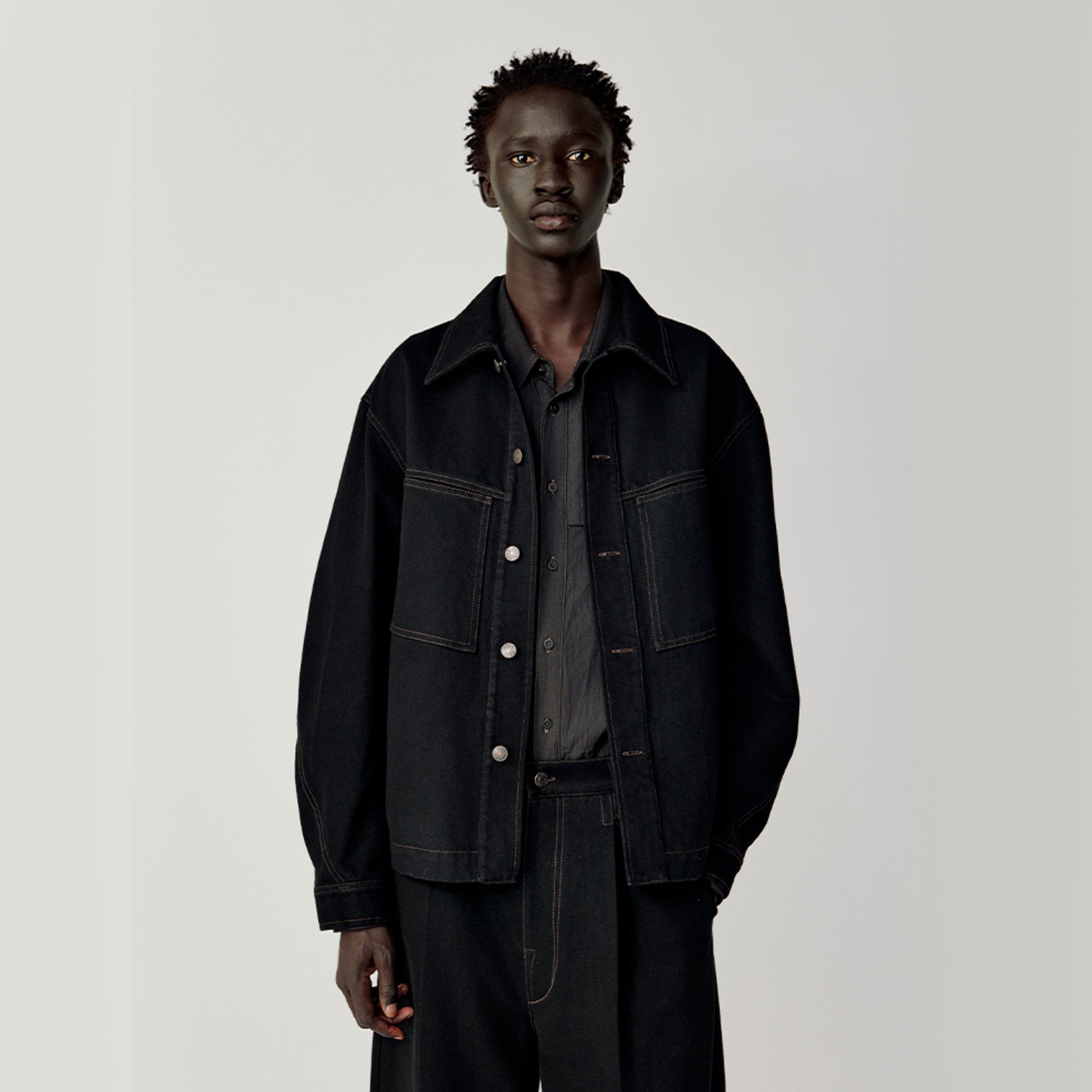 OPICLOTH Washed Patch-Pockets Curved-Cuffs Jacket