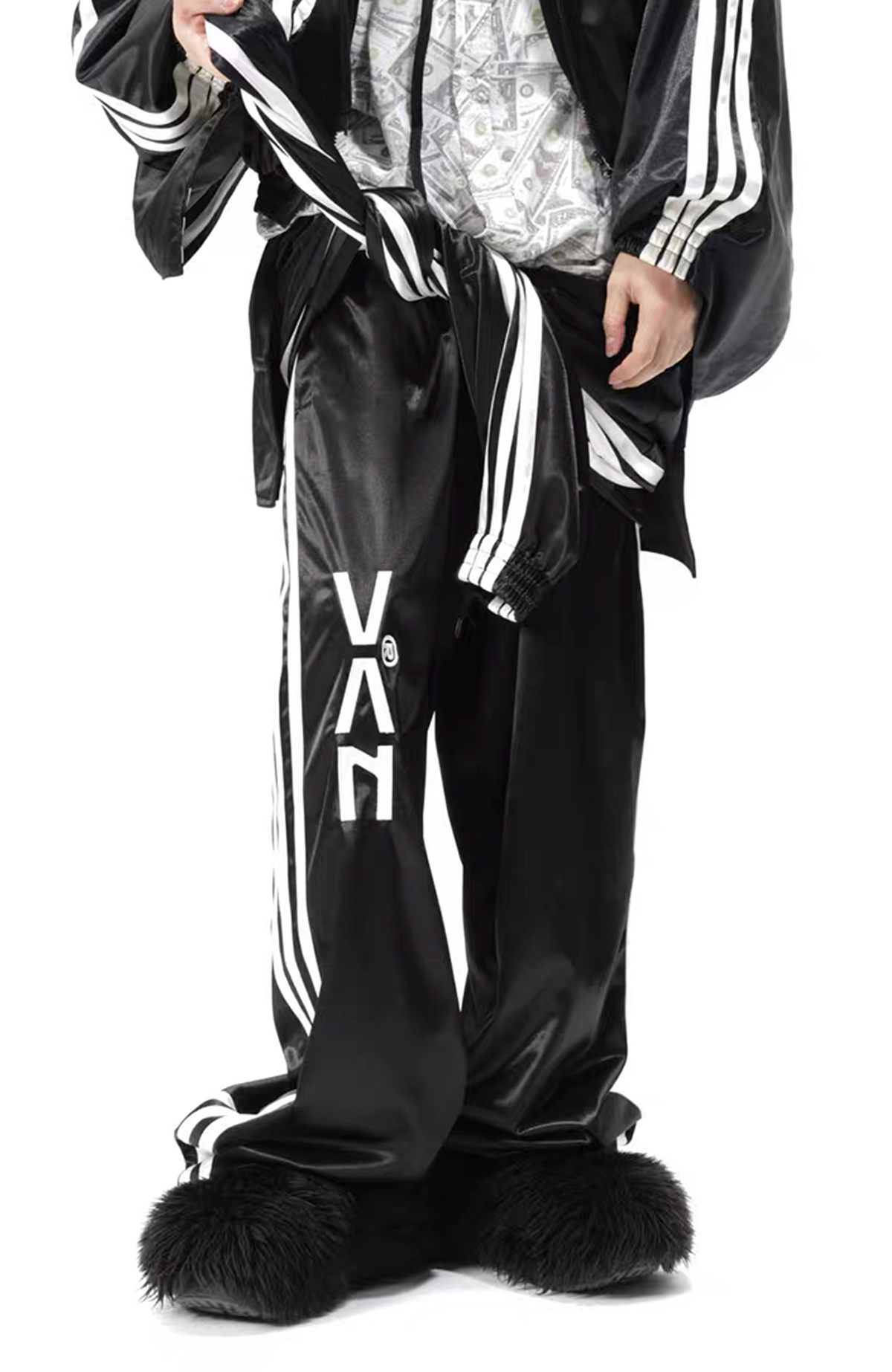 VANGUARDIA Faux One-Piece Contrast Stripe Straight-Leg Pants