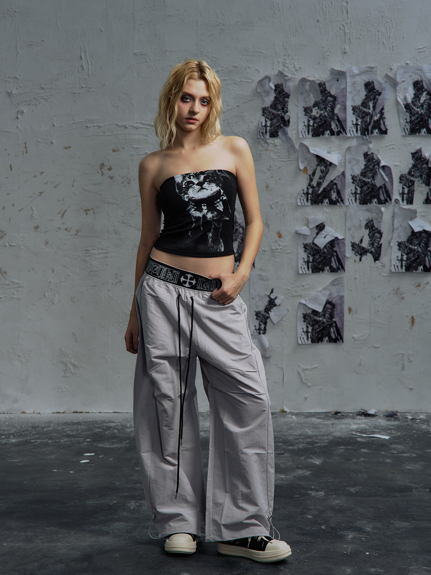 PAIKI Double-Waist Parachute Curved Pants