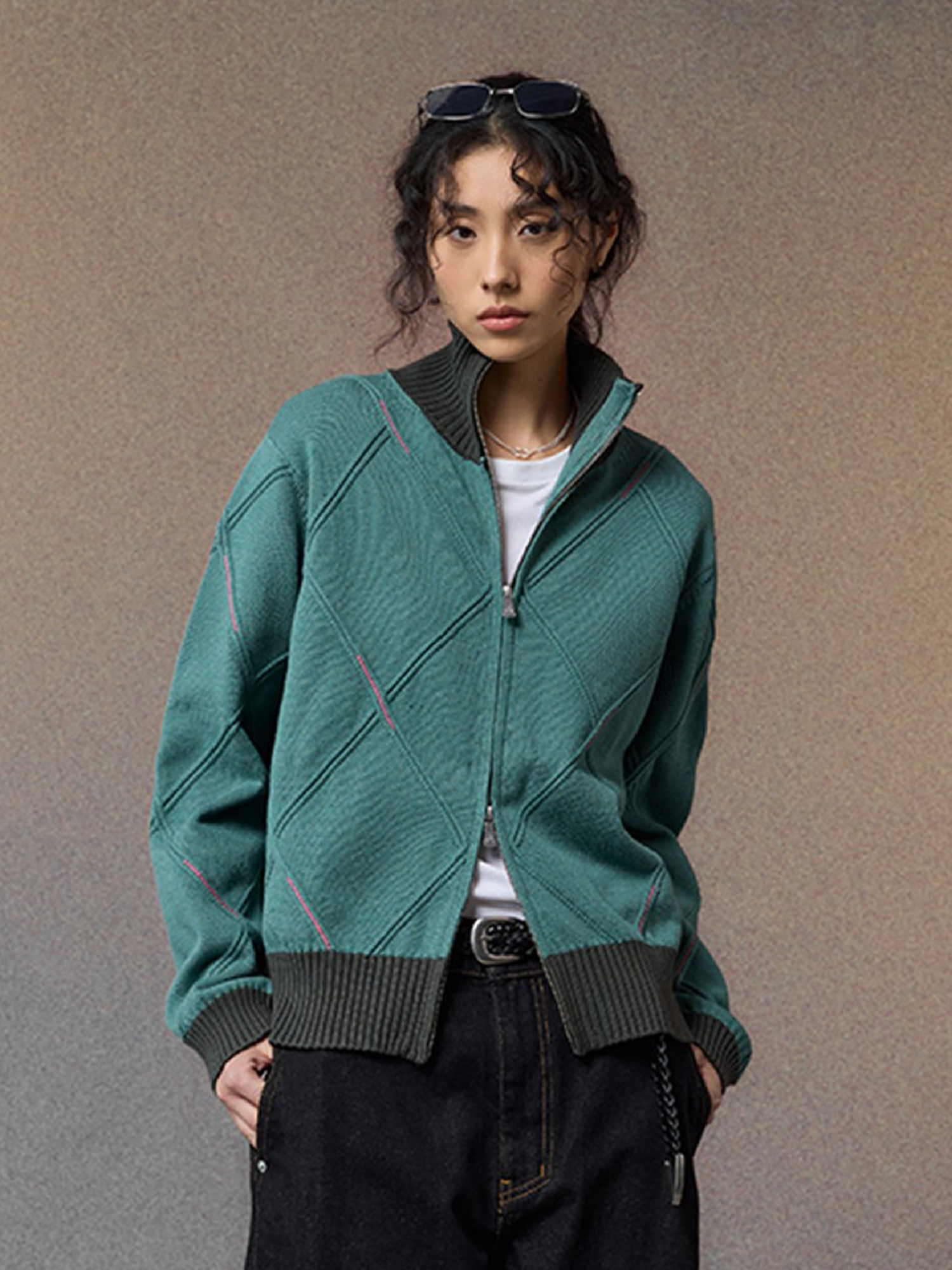 ALVNG AR ANTS Geometric Stitch Zip-Up Sweater, premium urban and streetwear designers apparel on PROJECTISR.com, ALVNG AR ANTS