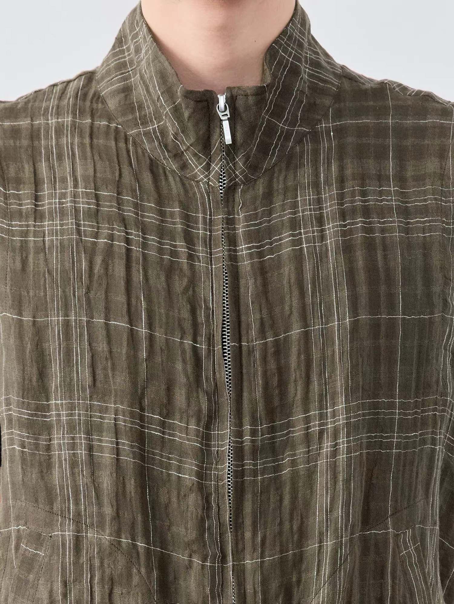 GRAINMUSTARD Linen-Cotton Plaid Vest, premium urban and streetwear designers apparel on PROJECTISR.com, GRAINMUSTARD