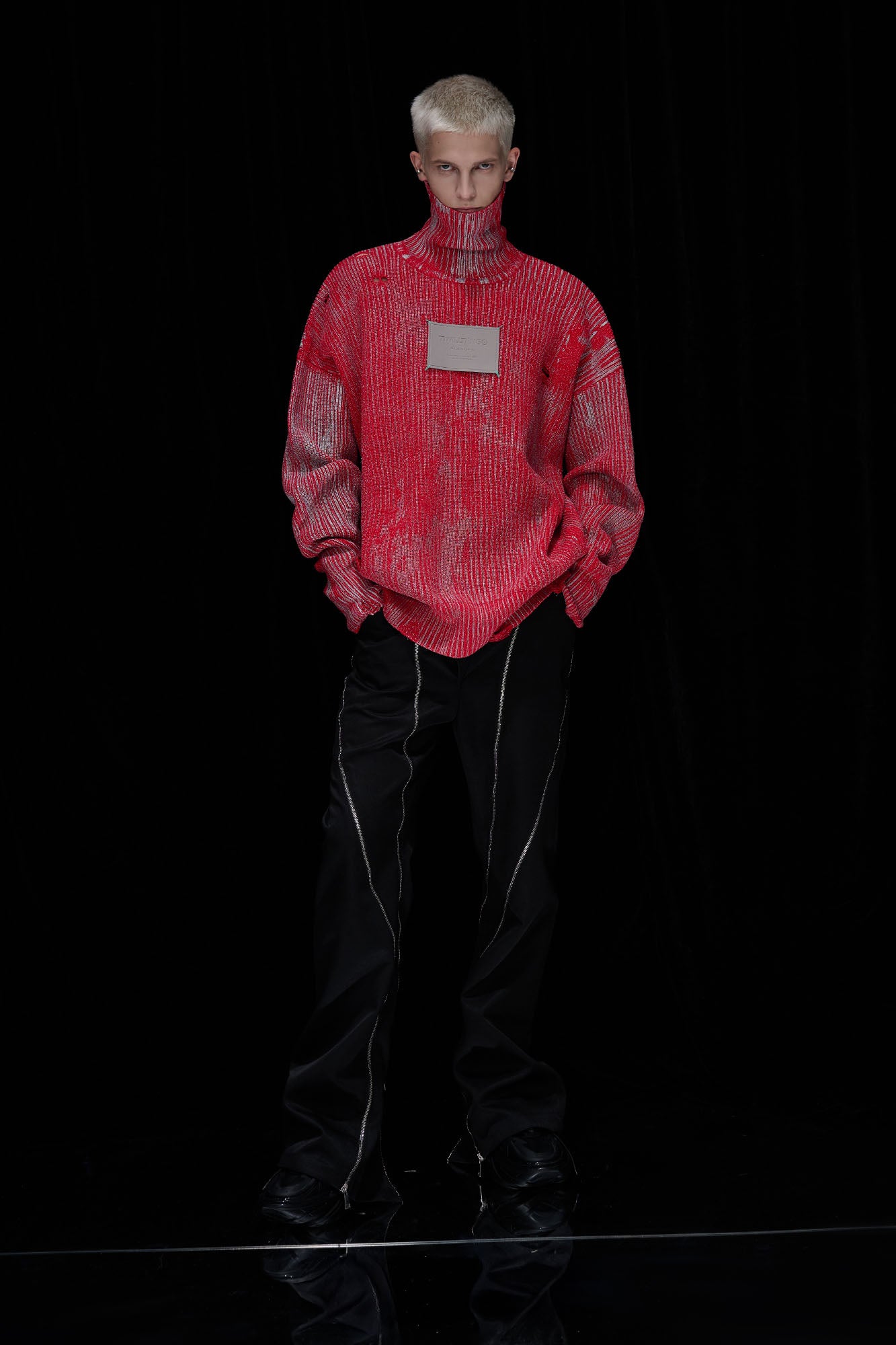 TIWILLTANG Distressed Foil High-Neck Sweater