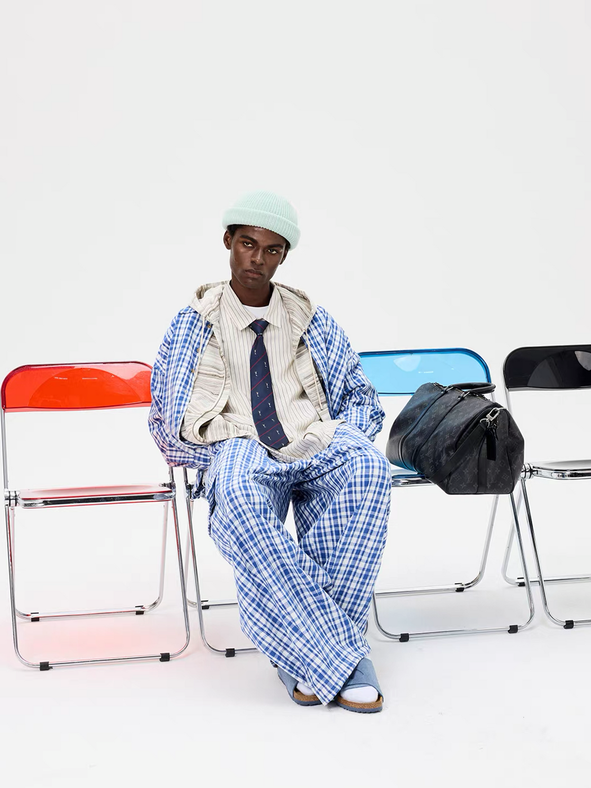 UNLIMITED MOTE Plaid Wide-Leg Balloon Pants, premium urban and streetwear designers apparel on PROJECTISR.com, UNLIMITED MOTE
