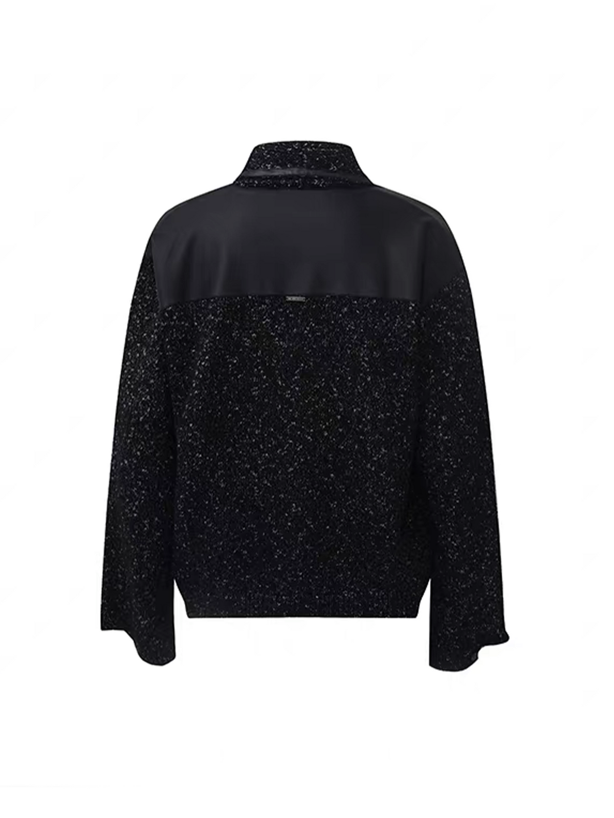 TIWILLTANG Spliced Faux Leather Dot-Yarn Fold Collar Sweater