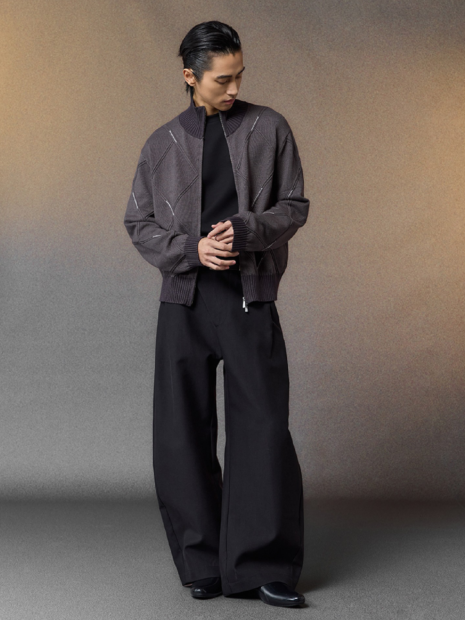 ALVNG AR ANTS Asymmetric Pleated Wool-Blend Wide-Leg Trousers