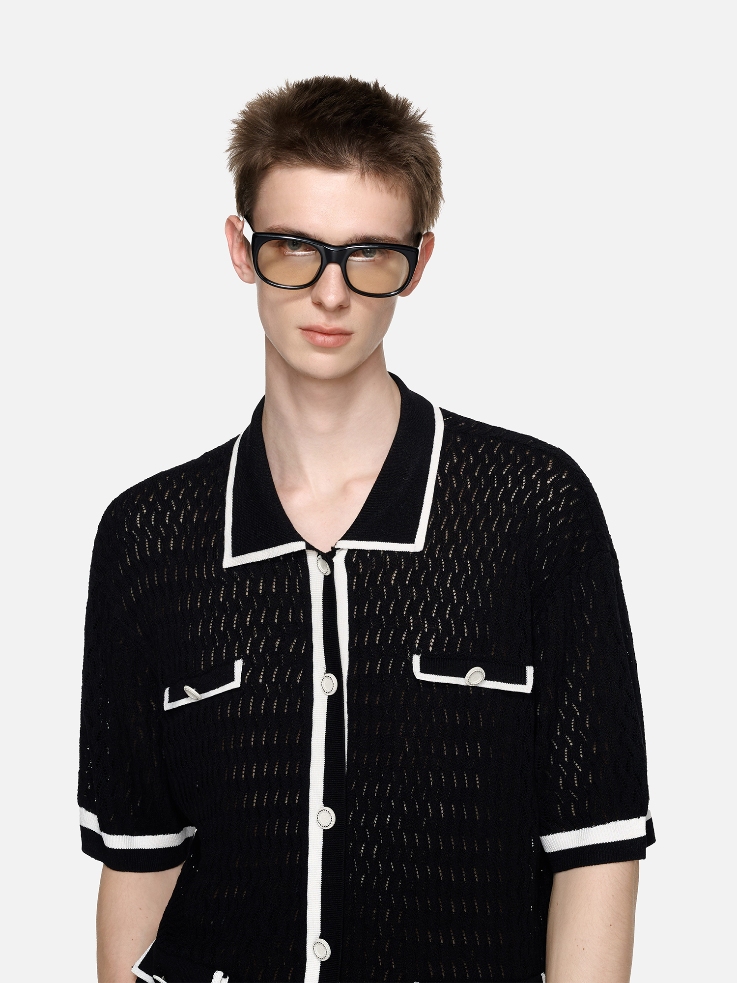 TIWILLTANG Contrast Trim Knitted Half Shirt