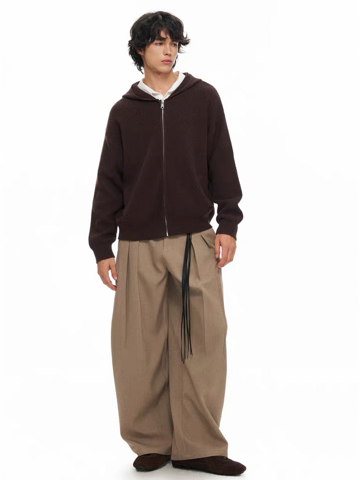 TGNS Pleated Curved Wide-Leg Trousers