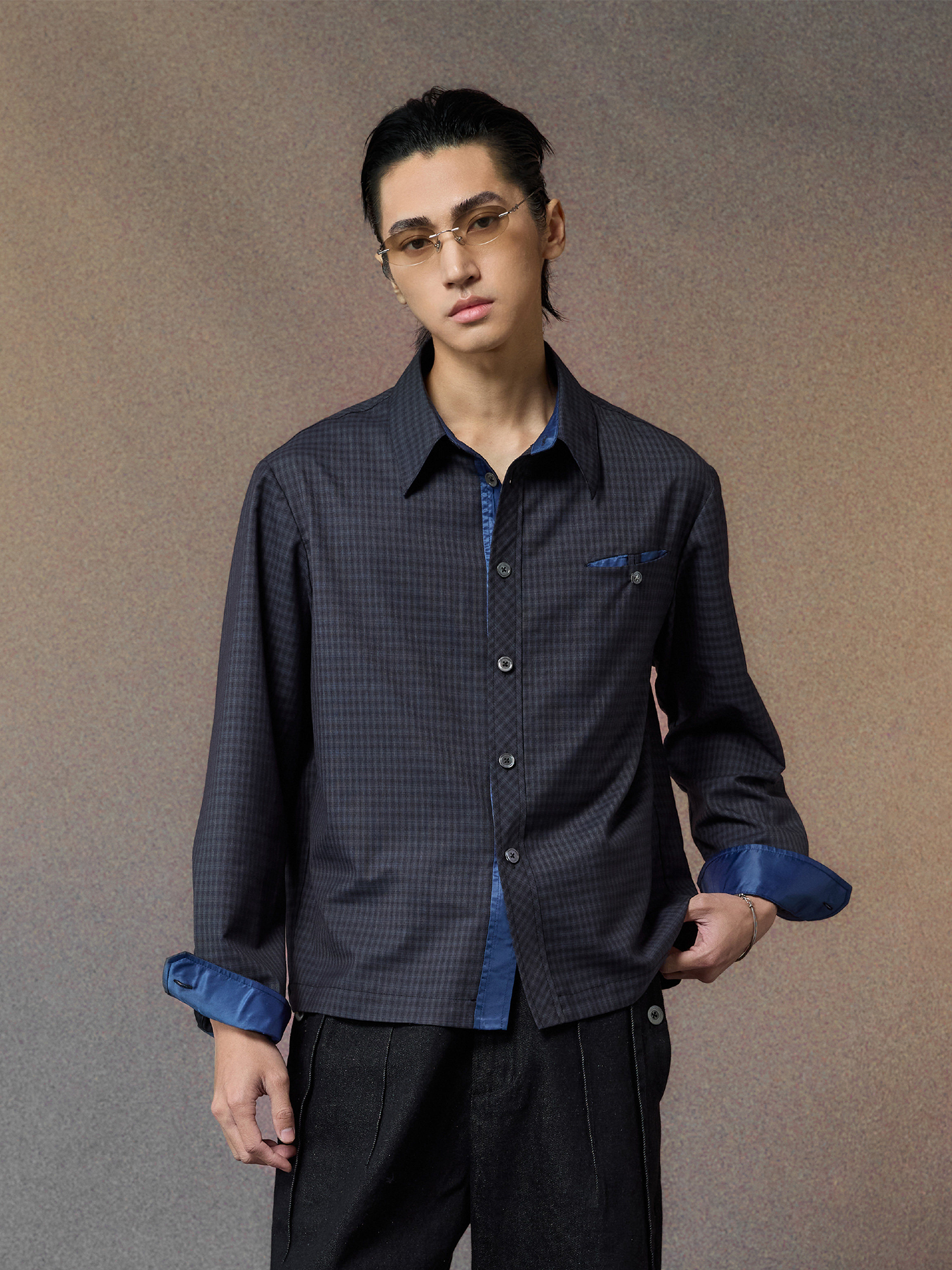 ALVNG AR ANTS Gloss Contrast Trim Check Shirt, premium urban and streetwear designers apparel on PROJECTISR.com, ALVNG AR ANTS