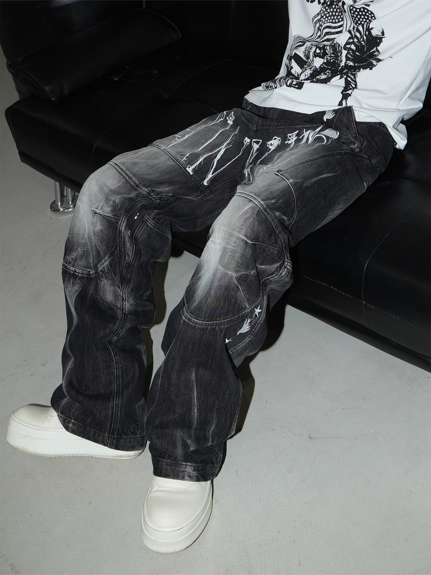 VINKID Washed Graphic Wide-Leg Jeans, premium urban and streetwear designers apparel on PROJECTISR.com, VINKID