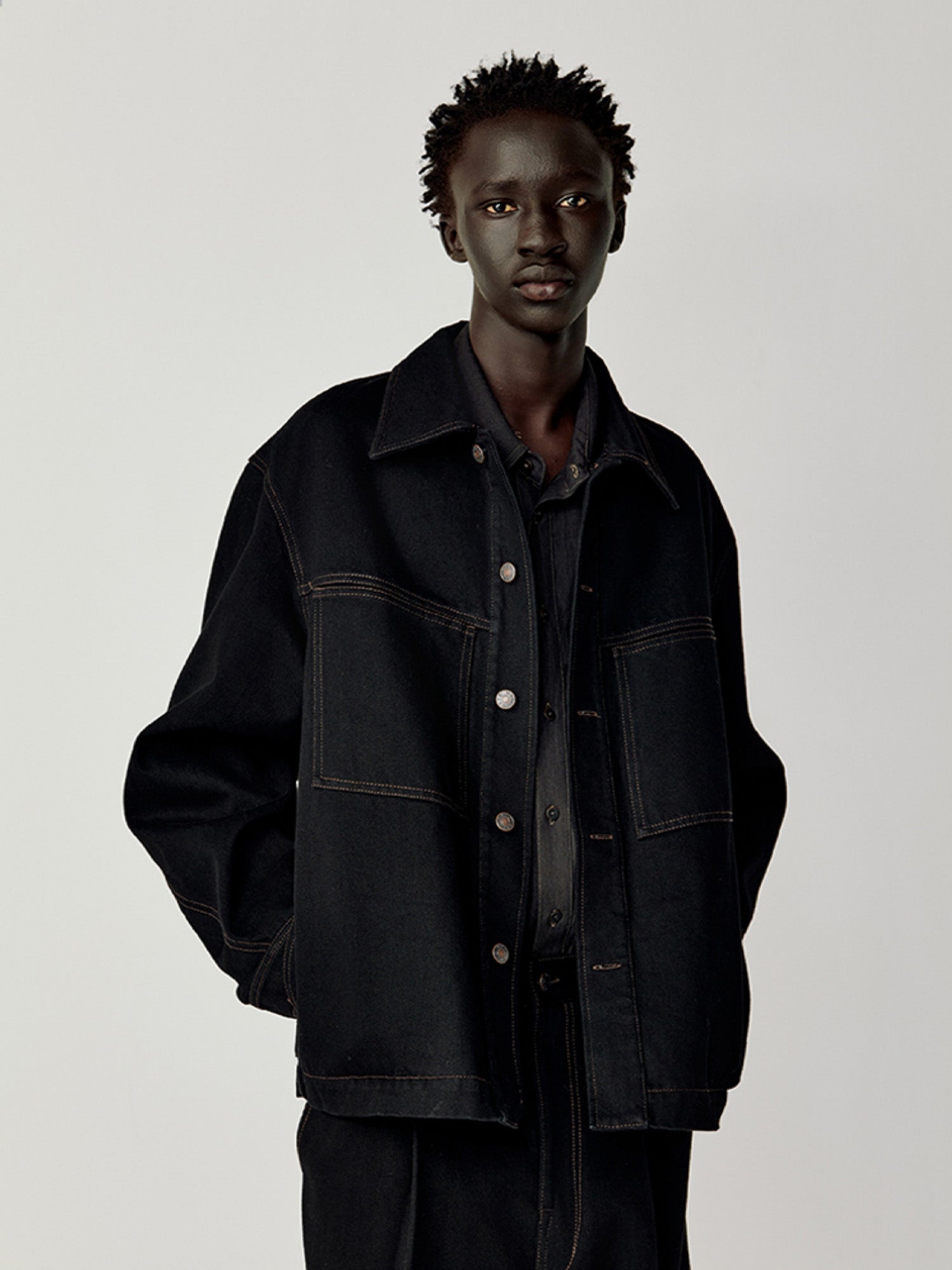 OPICLOTH Washed Patch-Pockets Curved-Cuffs Jacket