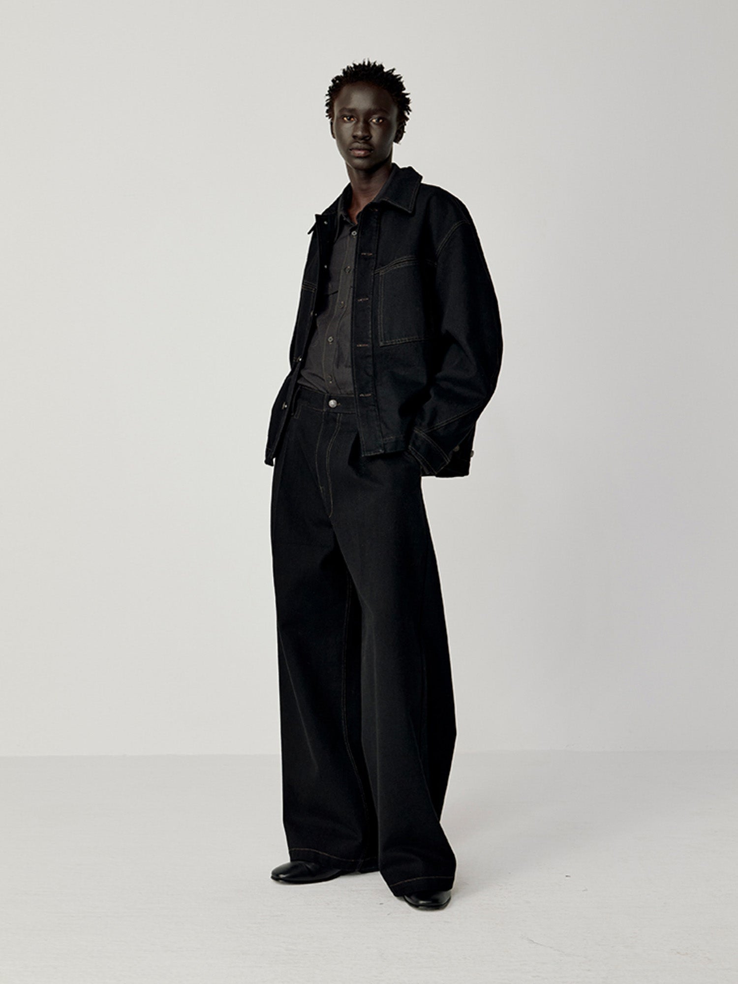OPICLOTH Washed Patch-Pockets Curved-Cuffs Jacket