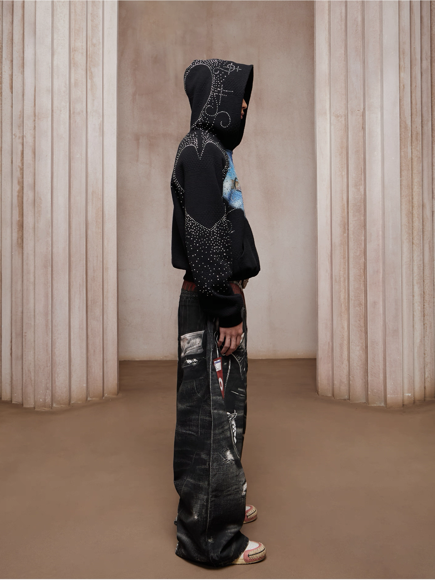 DND4DES Triple-Waist Graphic Wide-Leg Denim Pants