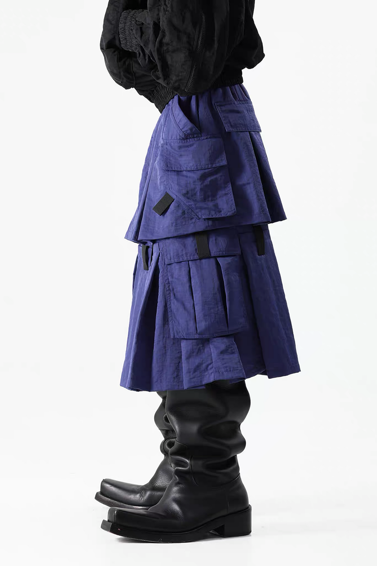 VANGUARDIA Multi-Pocket Nylon Midi Skirt