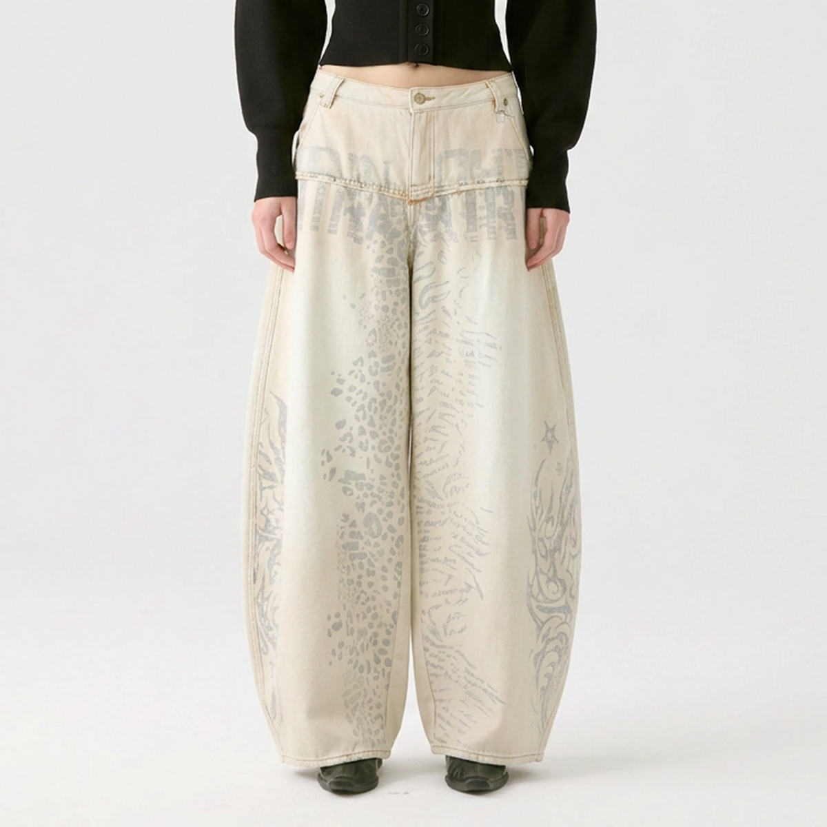 HAHAHA Wide-Leg Silver Leopard Jeans