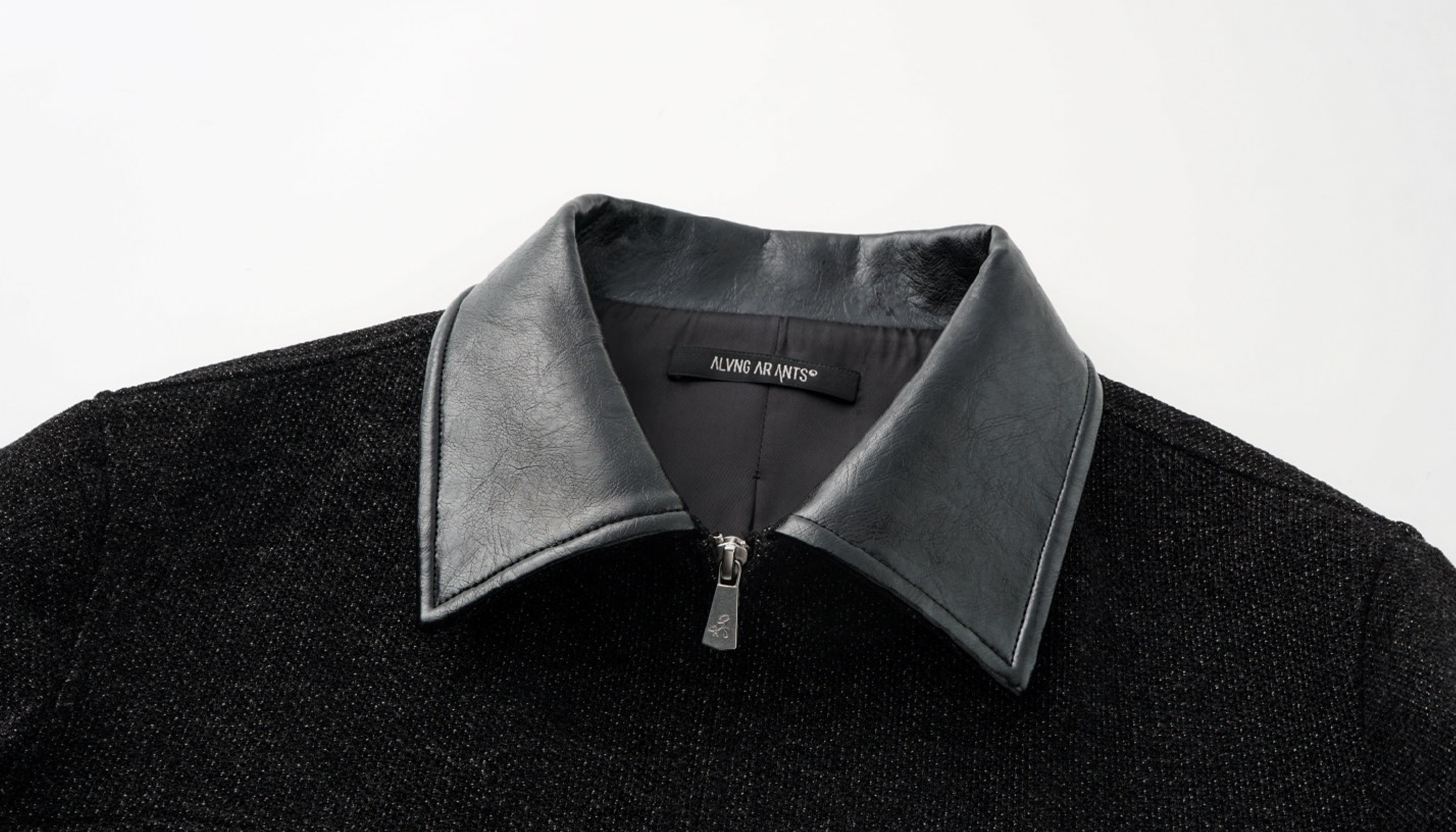 ALVNG AR ANTS Tweed Panelled PU-Collar Jacket, premium urban and streetwear designers apparel on PROJECTISR.com, ALVNG AR ANTS