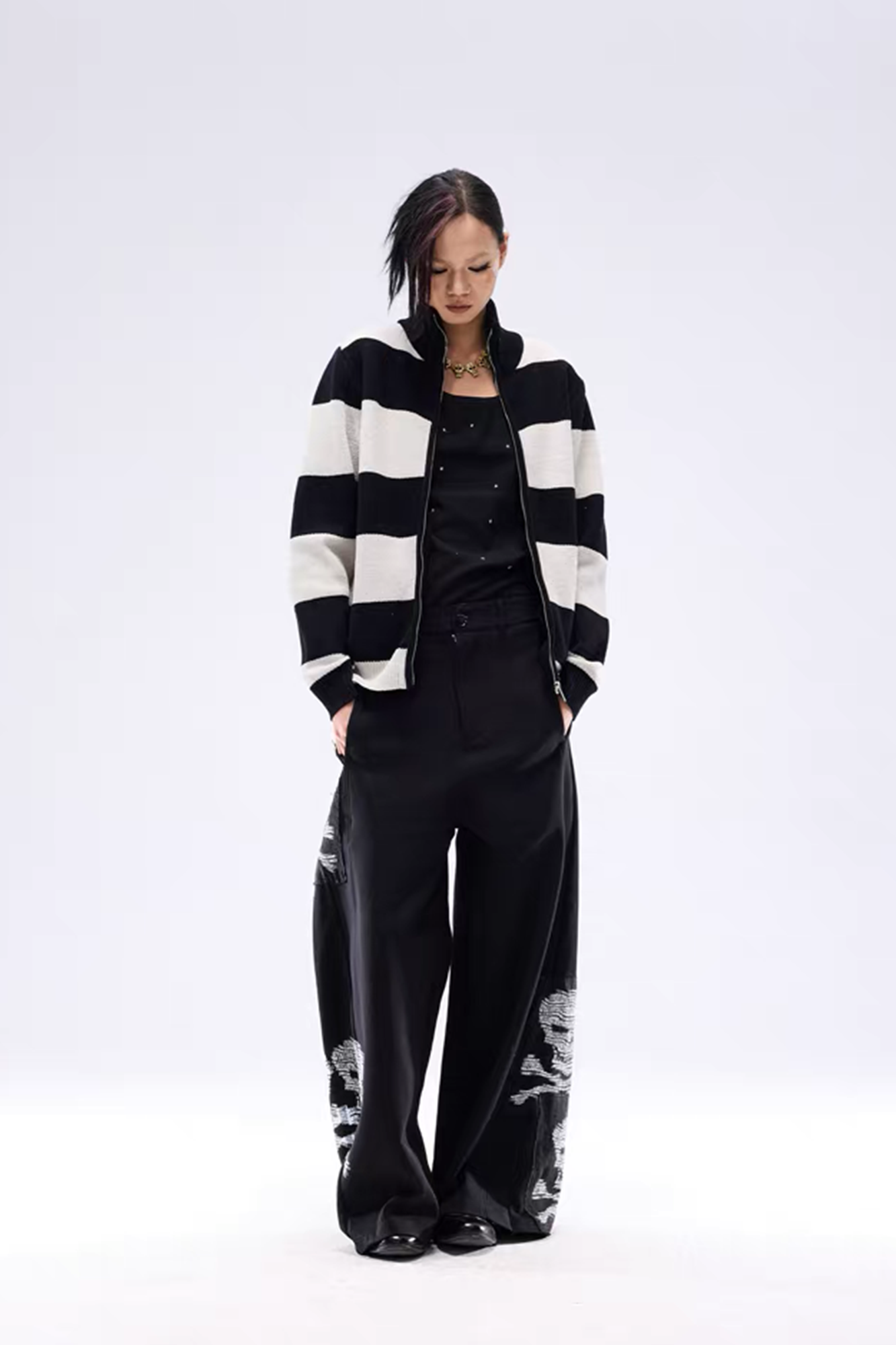 NOTHINGNESS WORLD Skull Graphic Wide-Leg Sweatpants, premium urban and streetwear designers apparel on PROJECTISR.com, NOTHINGNESS WORLD