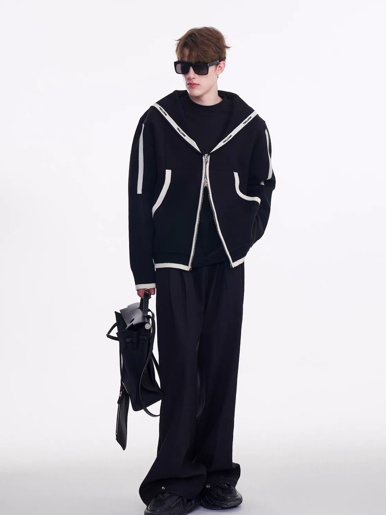 TIWILLTANG Contrast-Trim Sailor-Collar Jacket, premium urban and streetwear designers apparel on PROJECTISR.com, TIWILLTANG