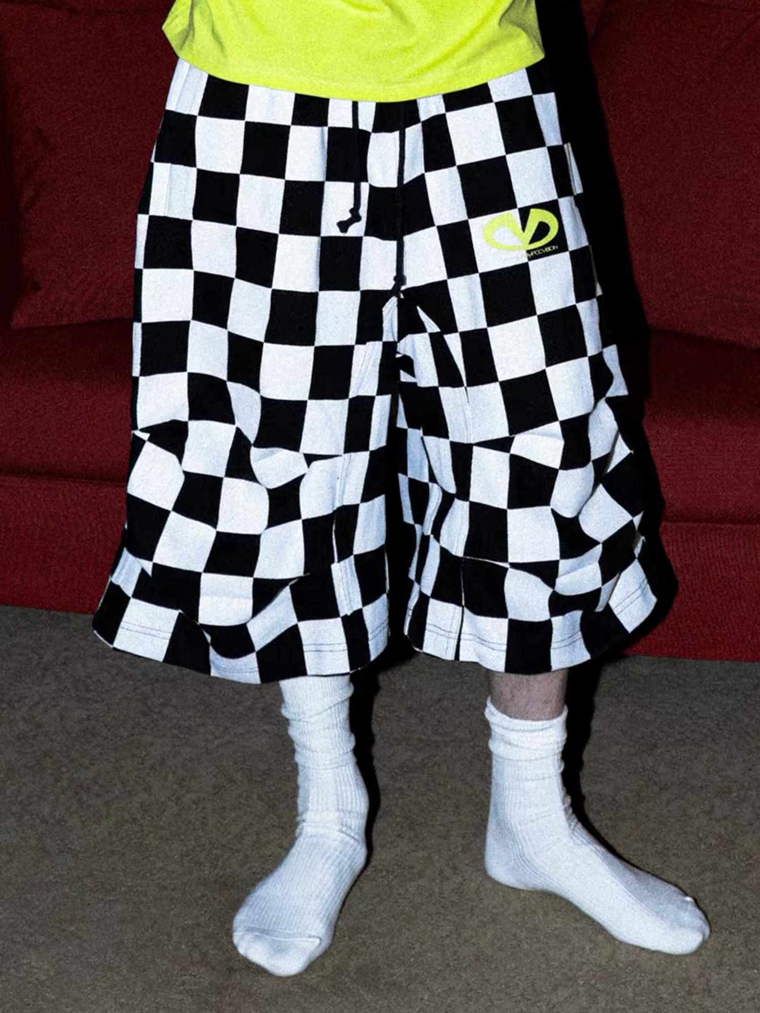 PCCVISION Checkerboard Pleated Baggy Shorts, premium urban and streetwear designers apparel on PROJECTISR.com, PCCVISION