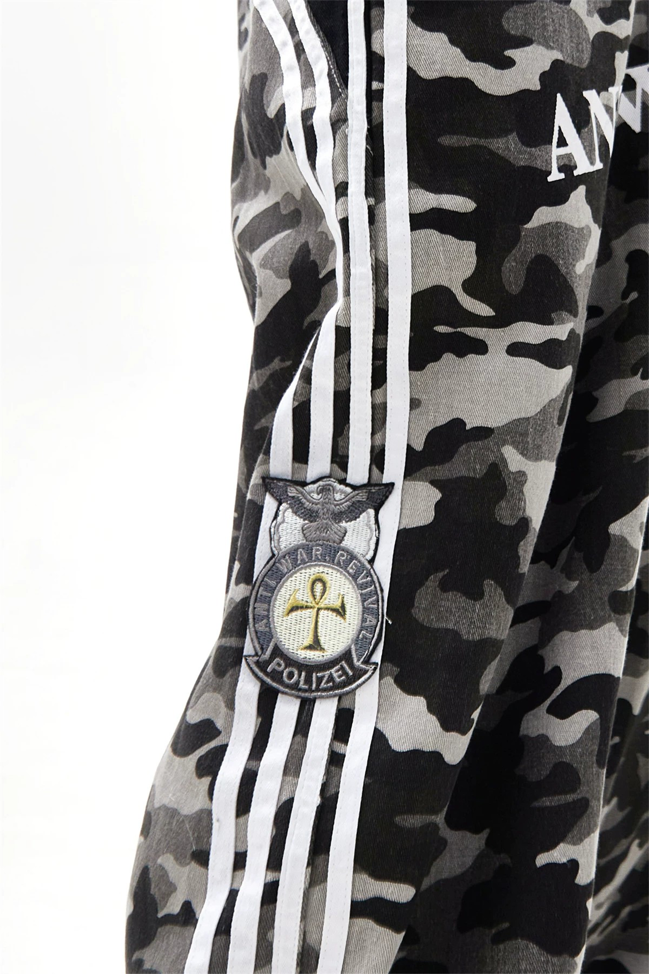 ANTI WAR REVIVAL Camo Spliced Embroidered Badge Wide-Leg Pants