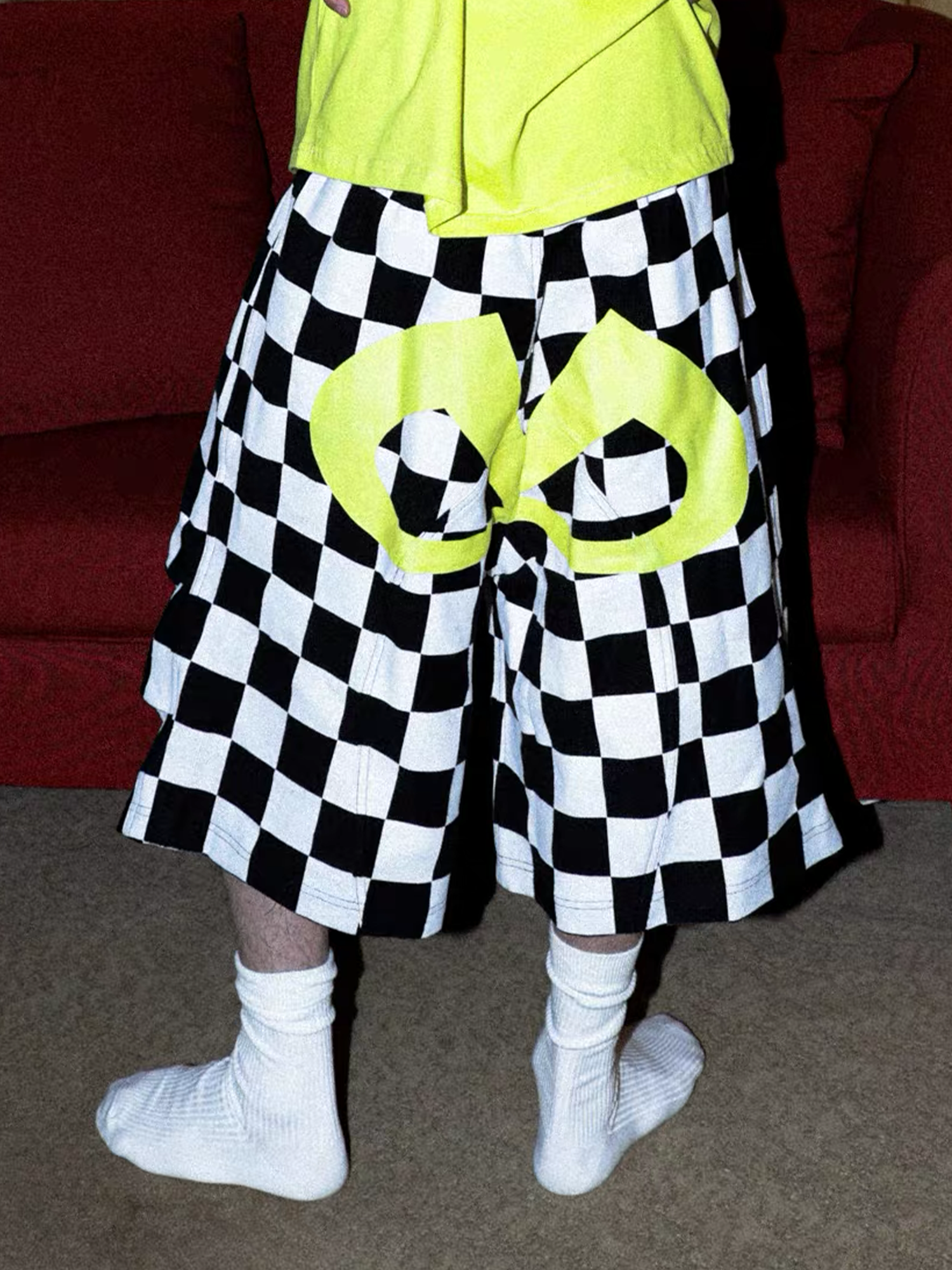 PCCVISION Checkerboard Pleated Baggy Shorts, premium urban and streetwear designers apparel on PROJECTISR.com, PCCVISION