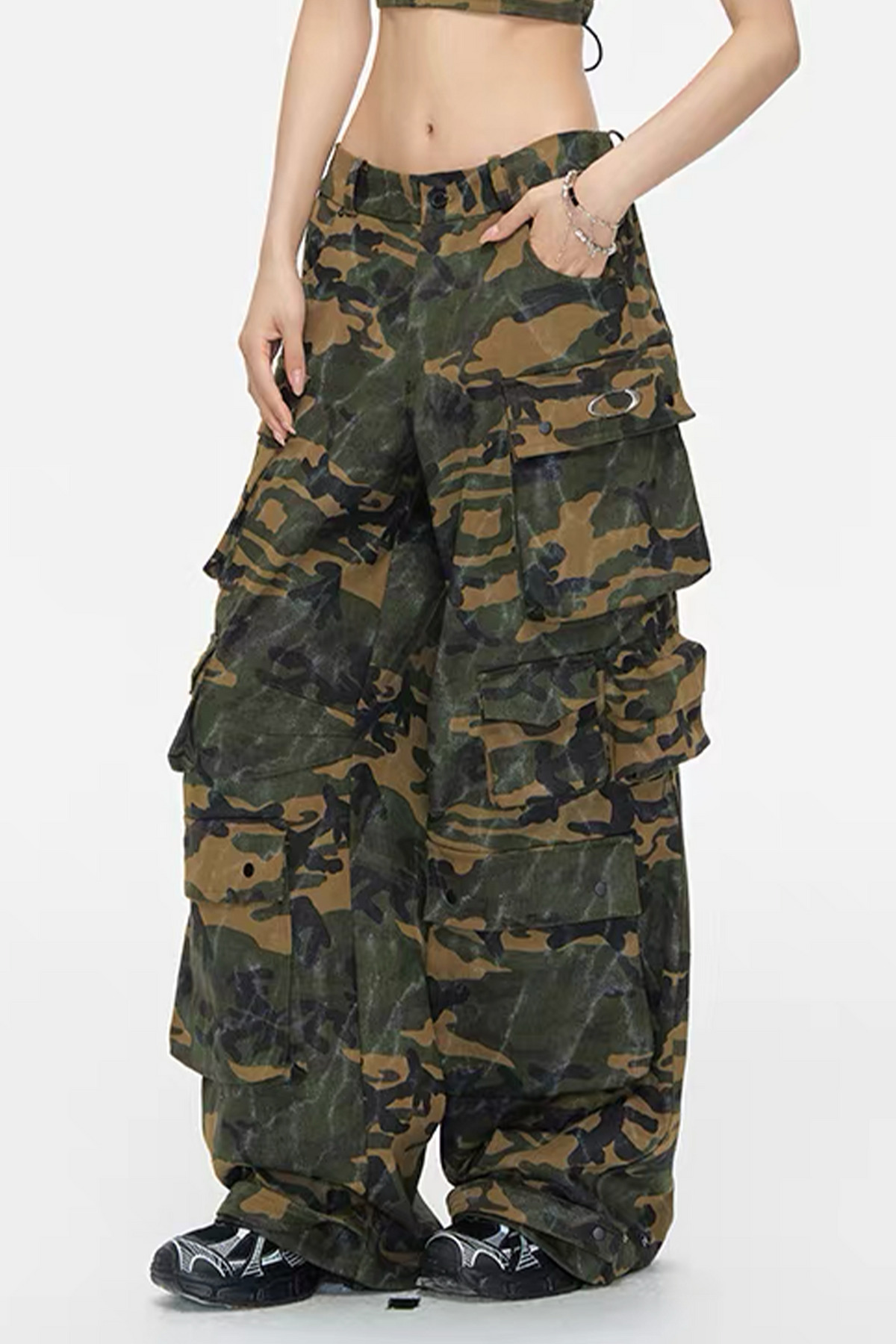 ARDENCODE Camo Multi-Pocket Wide-Leg Cargo Pants, premium urban and streetwear designers apparel on PROJECTISR.com, ARDENCODE