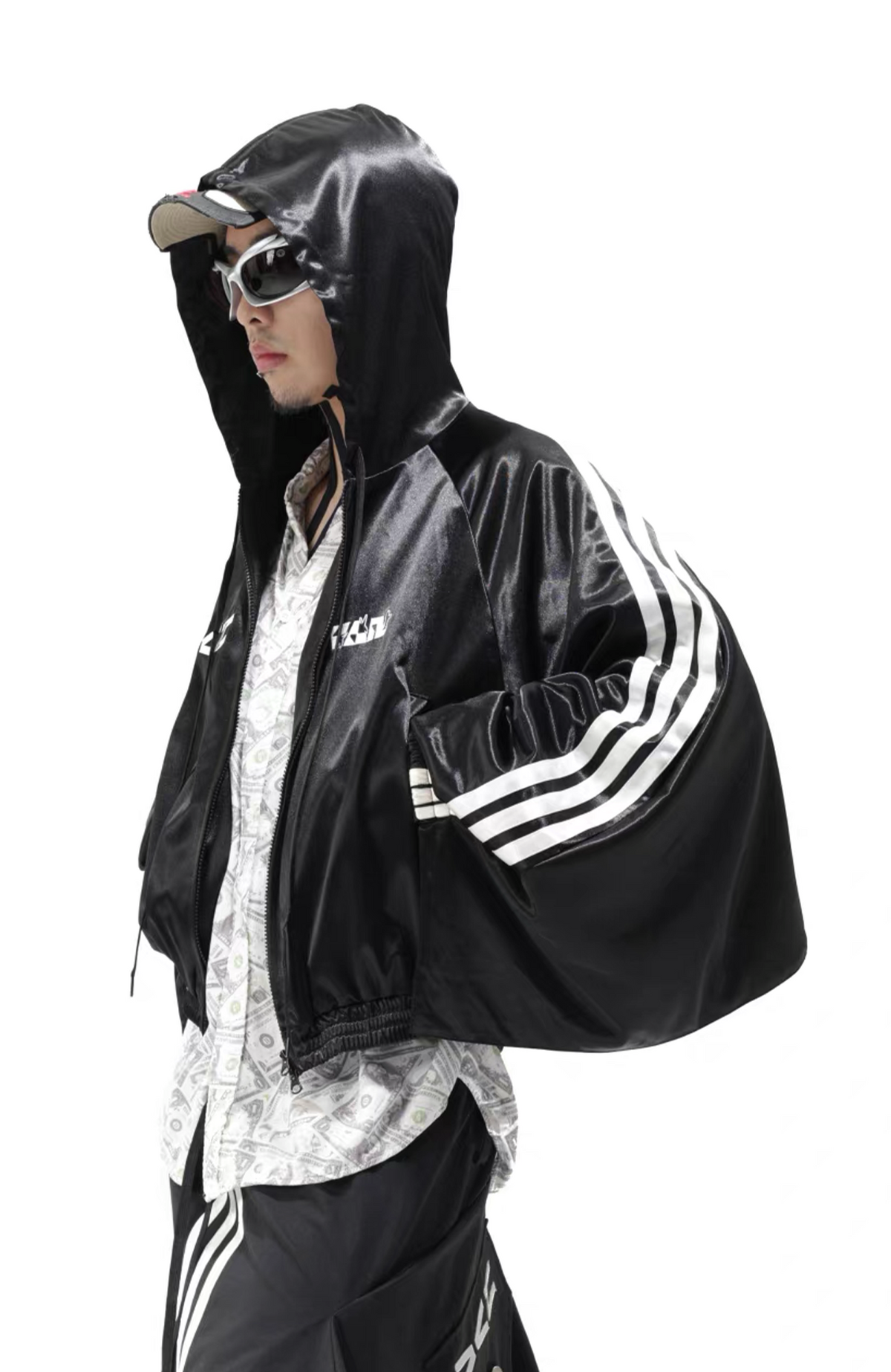VANGUARDIA Striped Drop-Shoulder Hooded Jacket