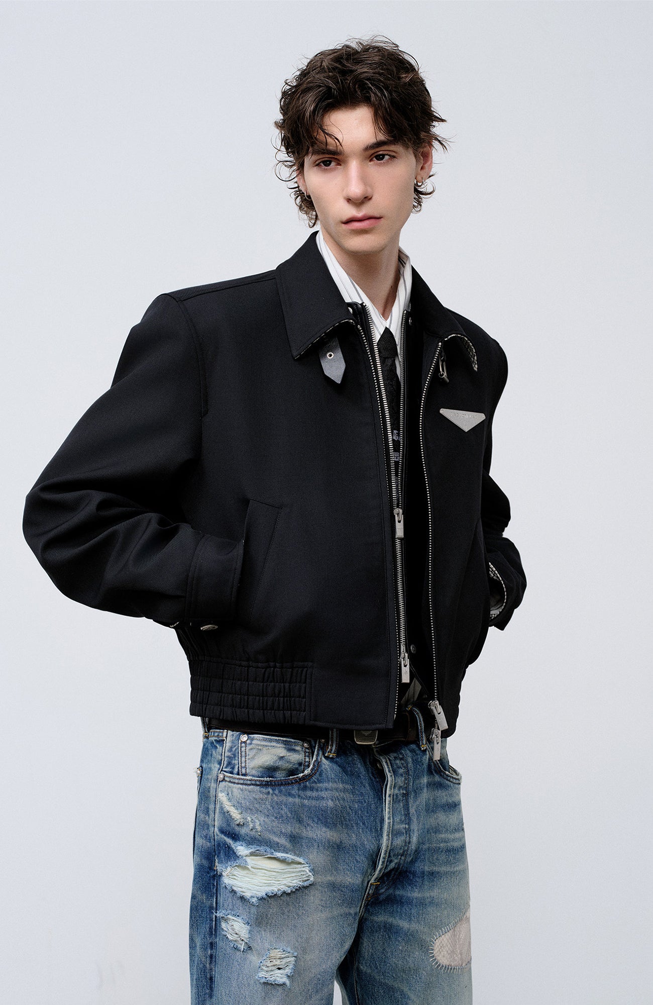 FACEONLAB Cropped Harrington Zip Jacket Black, premium urban and streetwear designers apparel on PROJECTISR.com, FACEONLAB