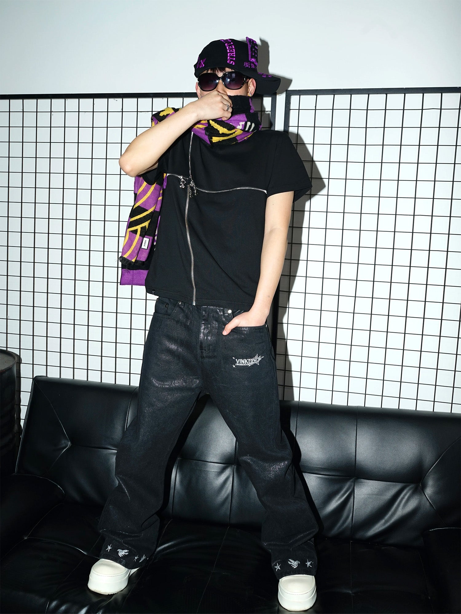 VINKID Star Graphic Crackle Waxed Jeans, premium urban and streetwear designers apparel on PROJECTISR.com, VINKID