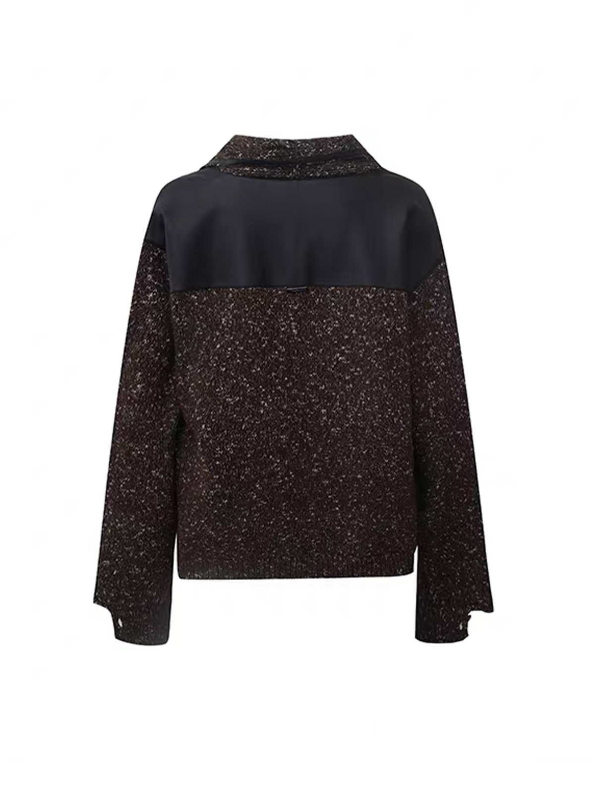 TIWILLTANG Spliced Faux Leather Dot-Yarn Fold Collar Sweater
