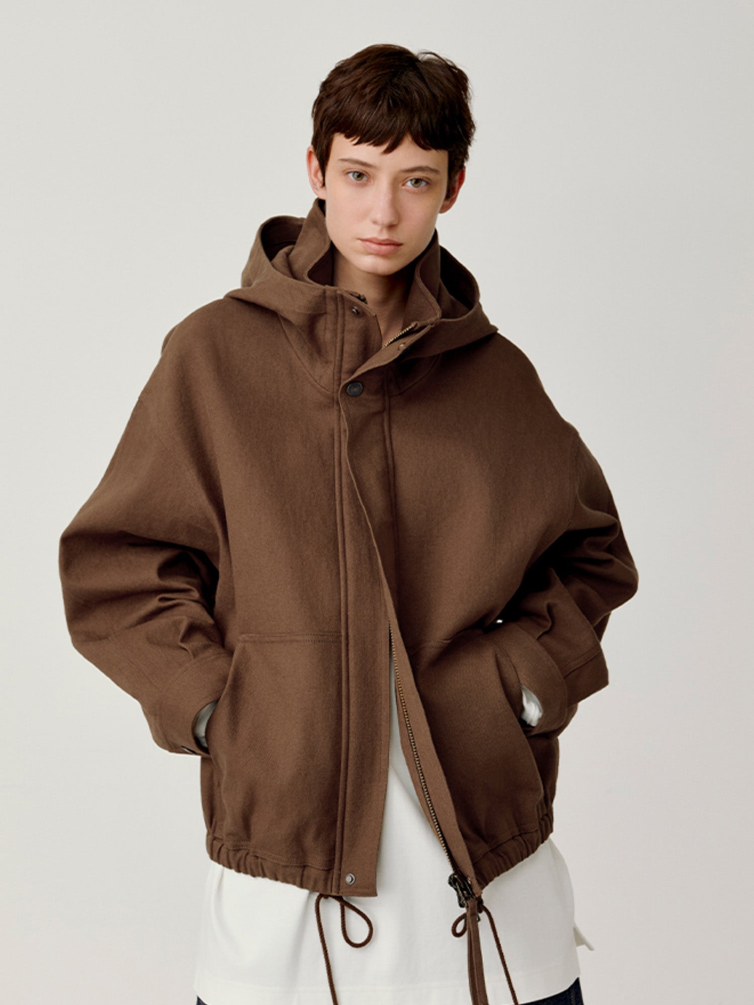OPICLOTH Stand-Collar Drawstring Utility Hooded Jacket