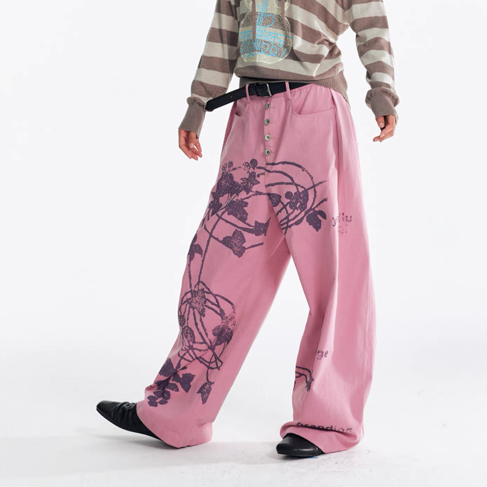 1997 POSTOFFICE Lilac Vine Full-Print Curved Jeans
