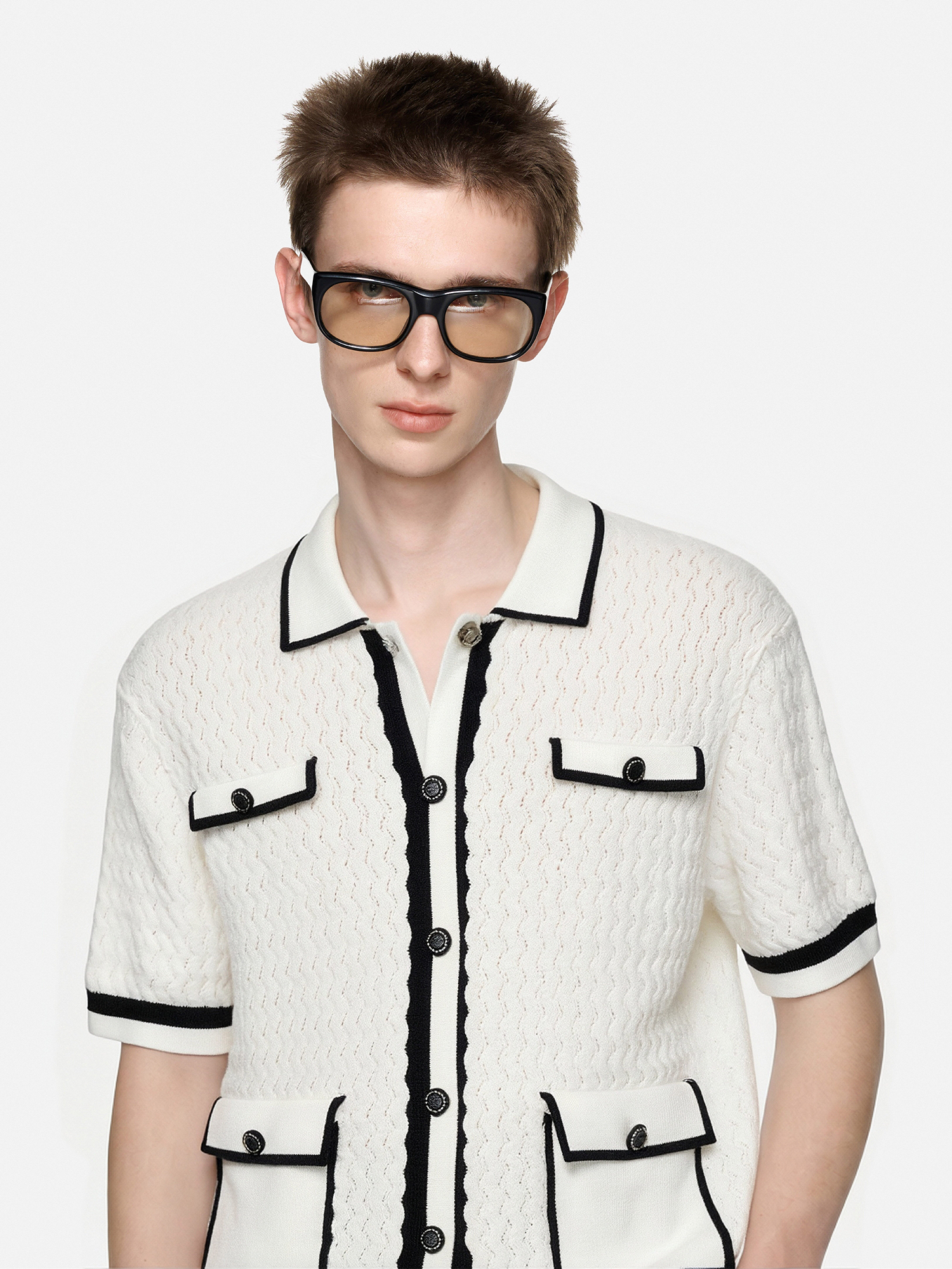 TIWILLTANG Contrast Trim Knitted Half Shirt