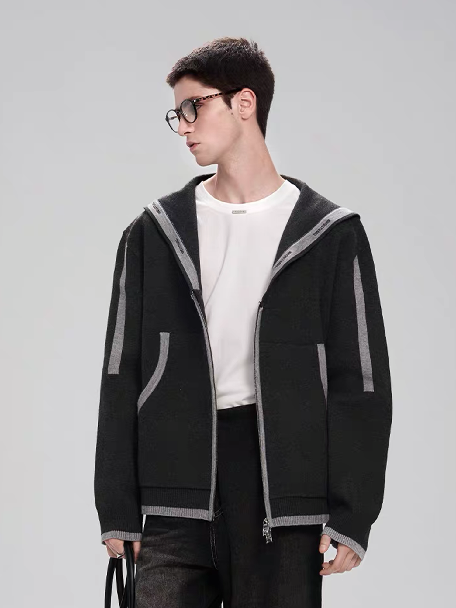 TIWILLTANG Contrast-Trim Sailor-Collar Jacket