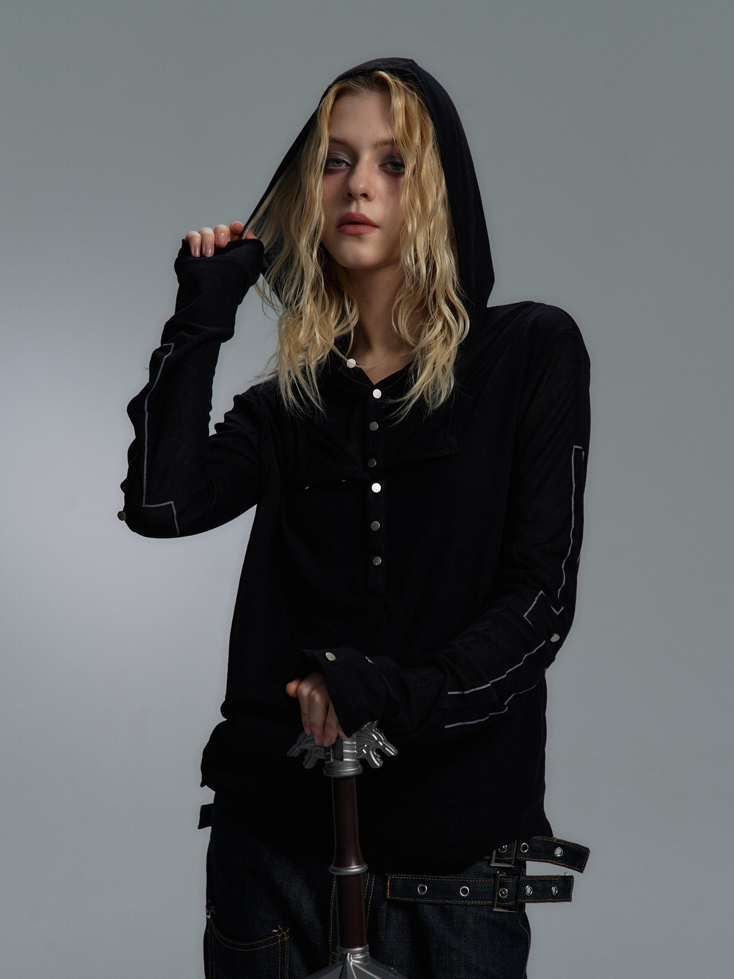 PAIKI Cross Layered Slim Hooded Long Sleeve Tee