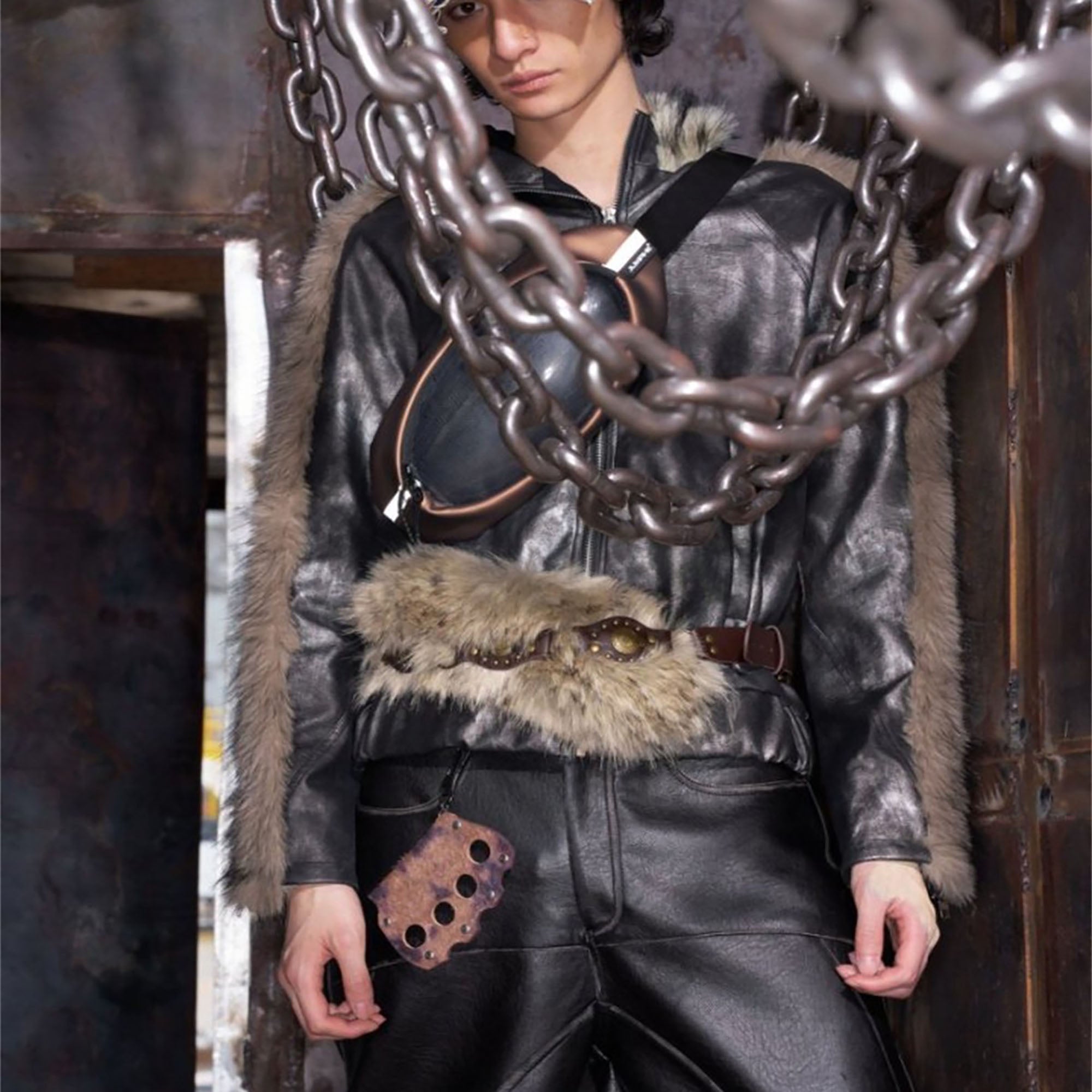 RECOVER ZONE Faux Fur Trimmed Distressed Hooded Jacket
