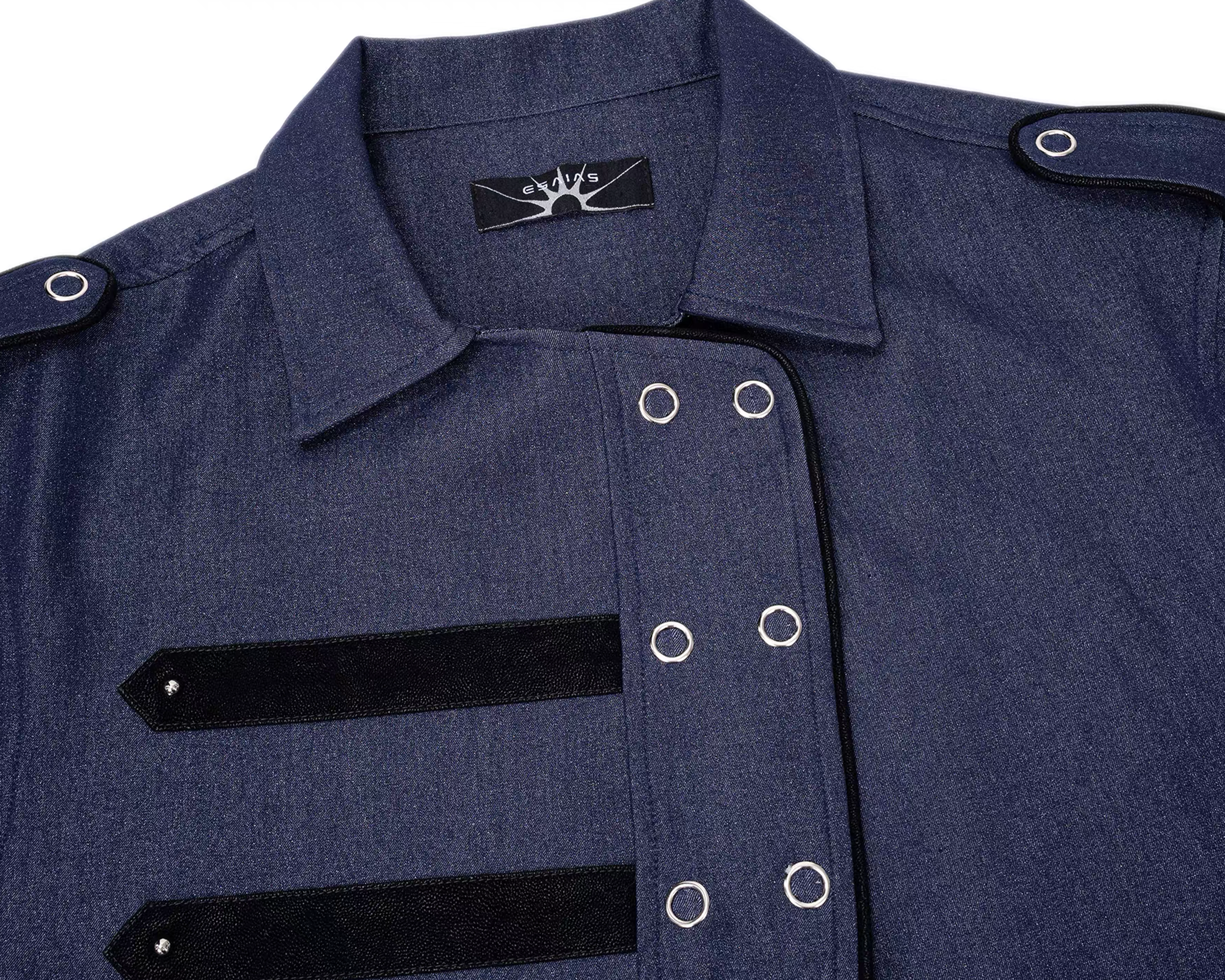 ESAIAS Asymmetrical Rivet-Strap Half Shirt