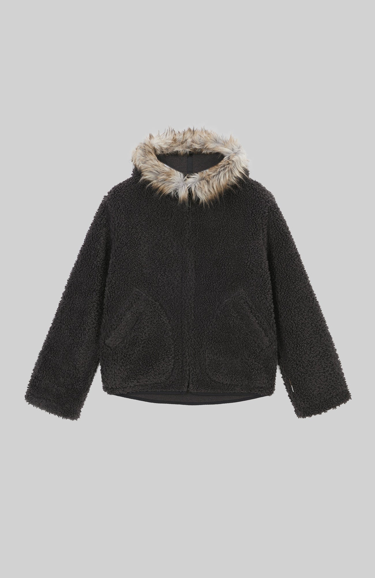URBAN+FOREST Faux Fur Trim Sherpa Wool-Blend Hooded Jacket