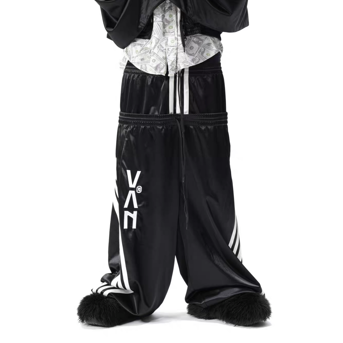 VANGUARDIA Double-Waistband Side-Stripe Sagging Sweatpants