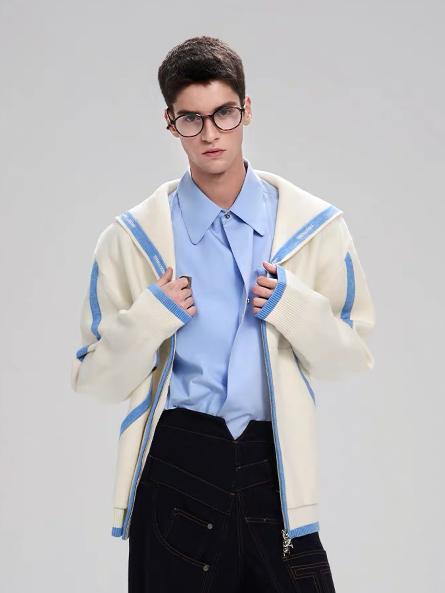 TIWILLTANG Contrast-Trim Sailor-Collar Jacket