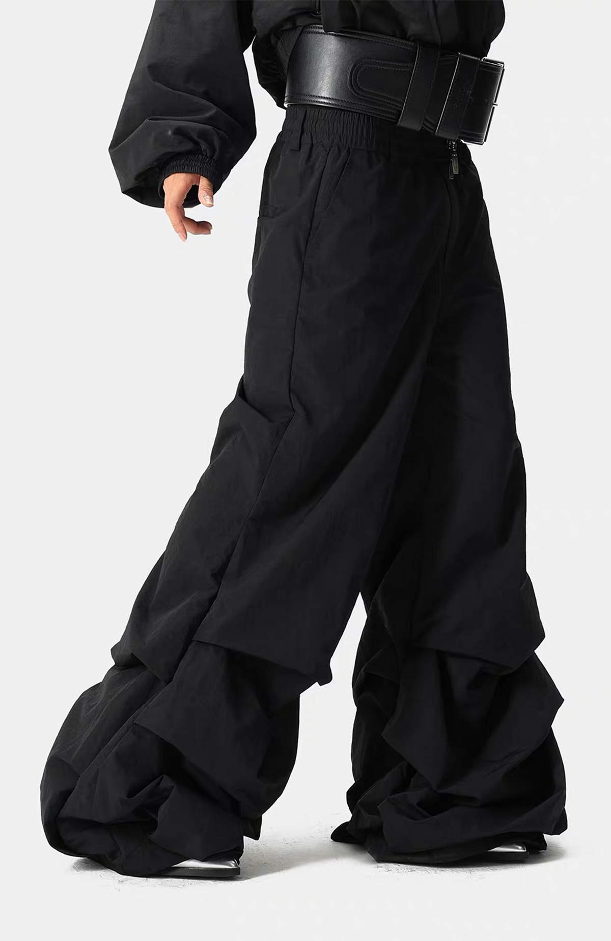 VANGUARDIA Crinkled Nylon Wide-Leg Flared Pants