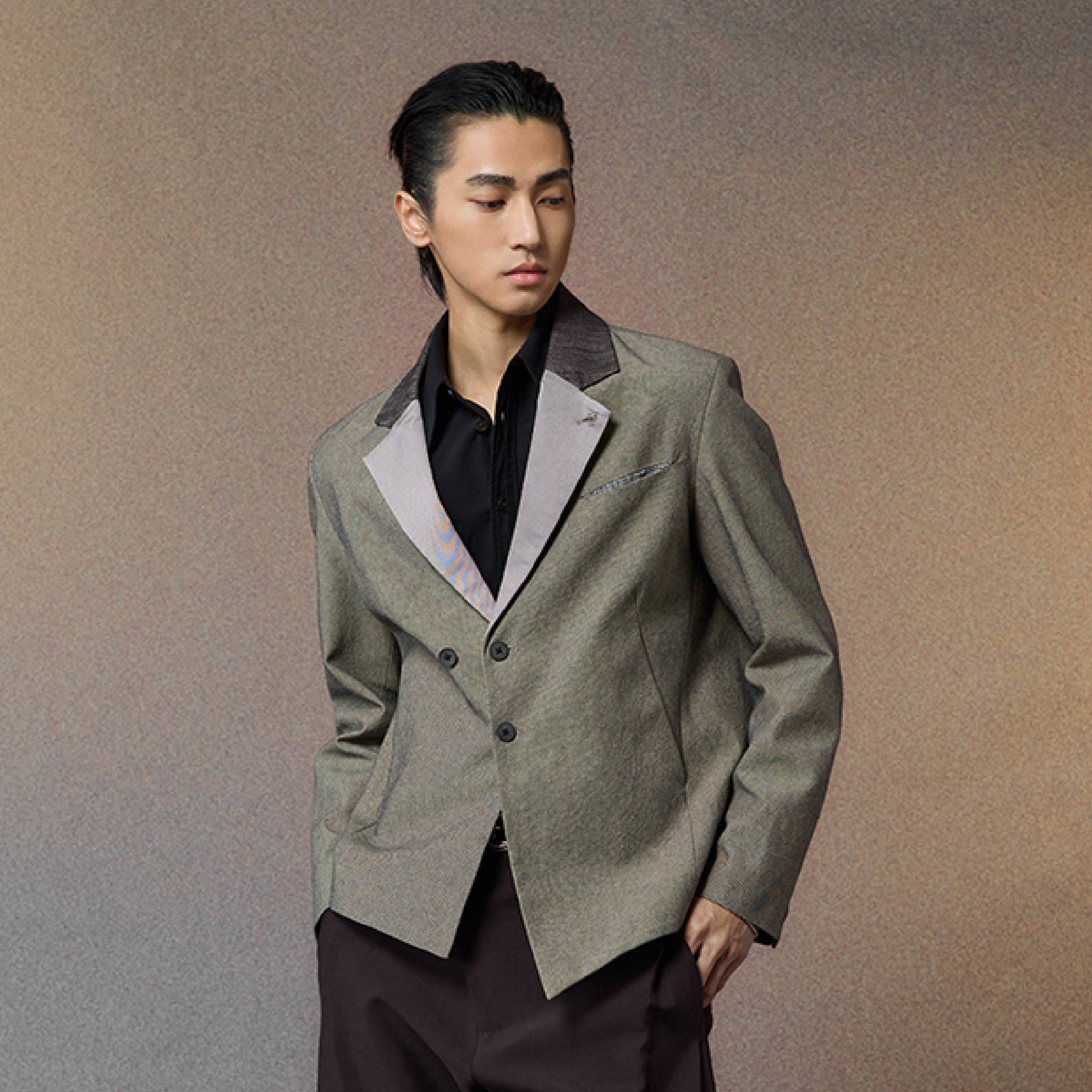 ALVNG AR ANTS Spliced Dual-Collar Linen-Blend Blazer, premium urban and streetwear designers apparel on PROJECTISR.com, ALVNG AR ANTS