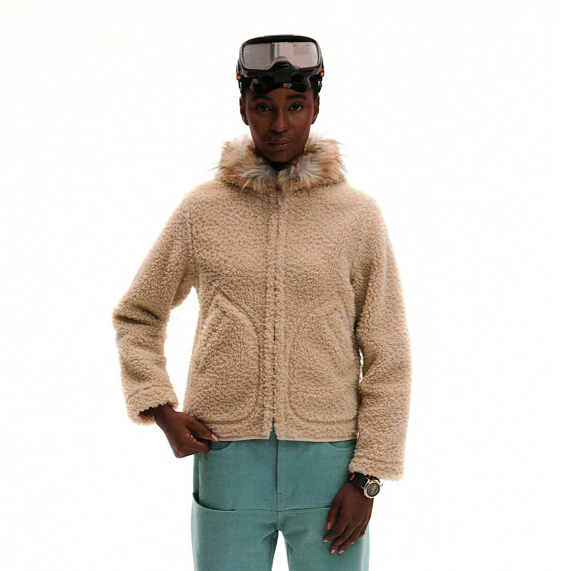 URBAN+FOREST Faux Fur Trim Sherpa Wool-Blend Hooded Jacket