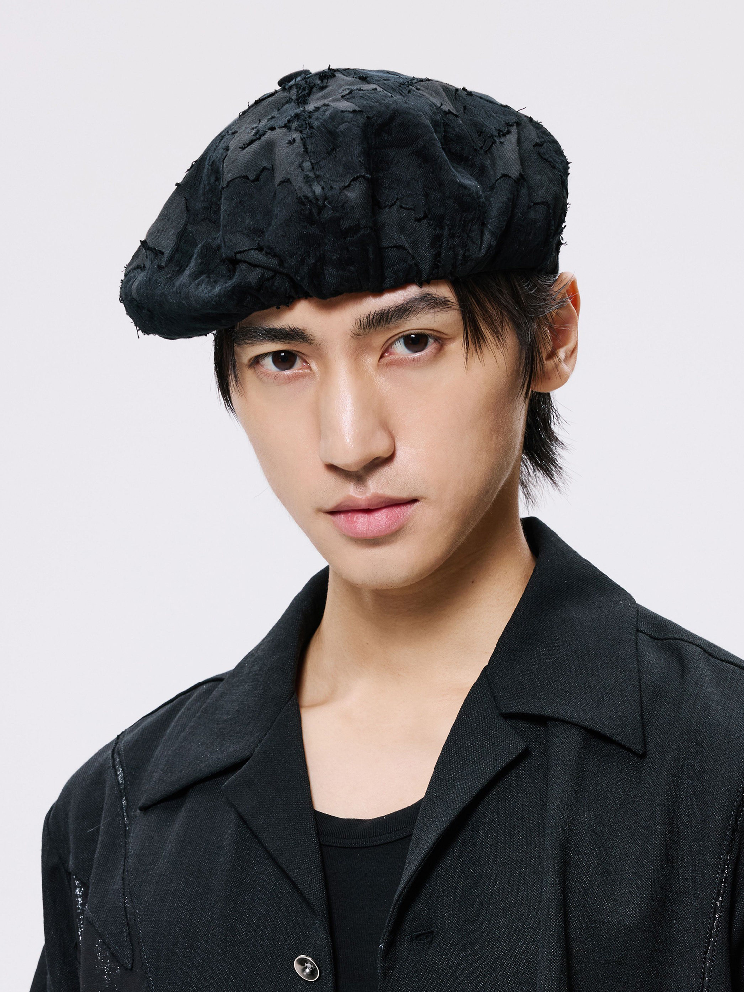 ALVNG AR ANTS Burnout Jacquard Paneled Acetate Beret, premium urban and streetwear designers apparel on PROJECTISR.com, ALVNG AR ANTS