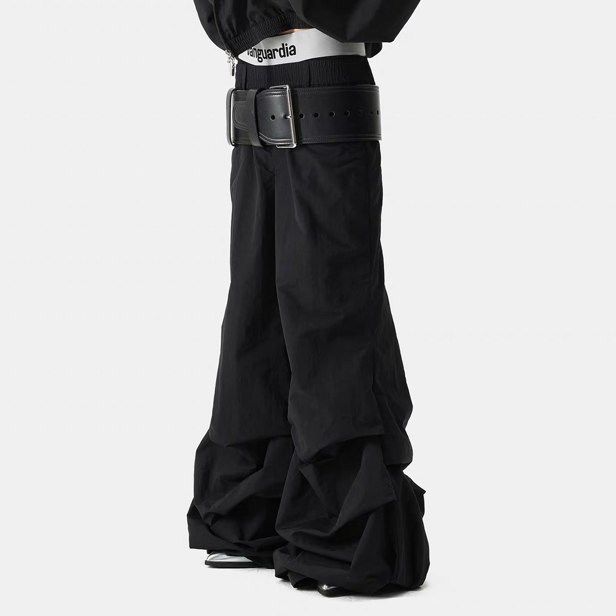 VANGUARDIA Crinkled Nylon Wide-Leg Flared Pants