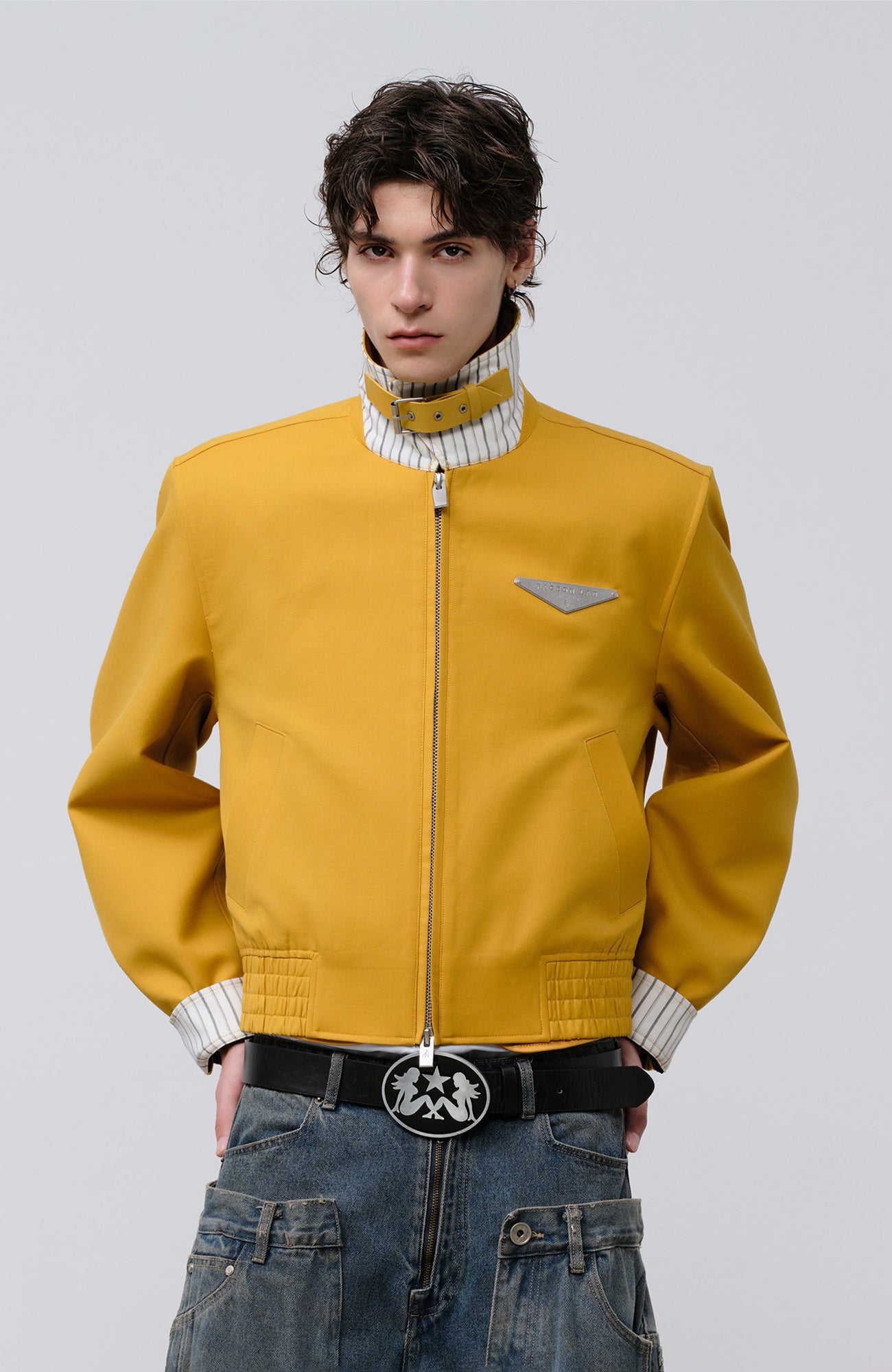 FACEONLAB Cropped Harrington Zip Jacket Yellow, premium urban and streetwear designers apparel on PROJECTISR.com, FACEONLAB