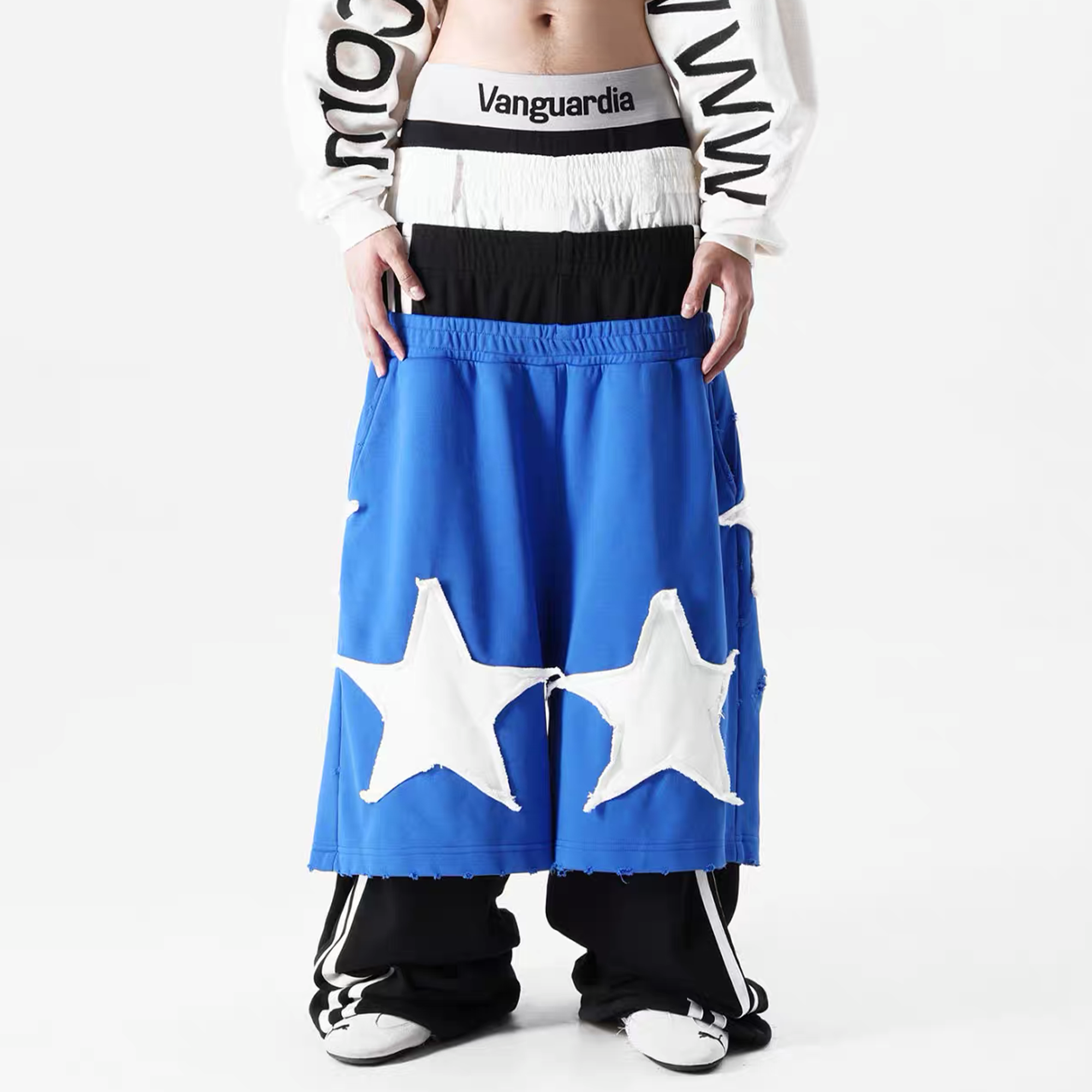 VANGUARDIA Triple-Waistband Spliced Wide-Leg Sweatpants