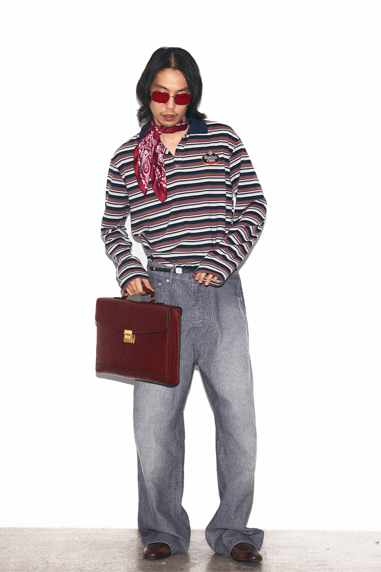 TRECLUB Embroidered Crest Contrast Striped Polo