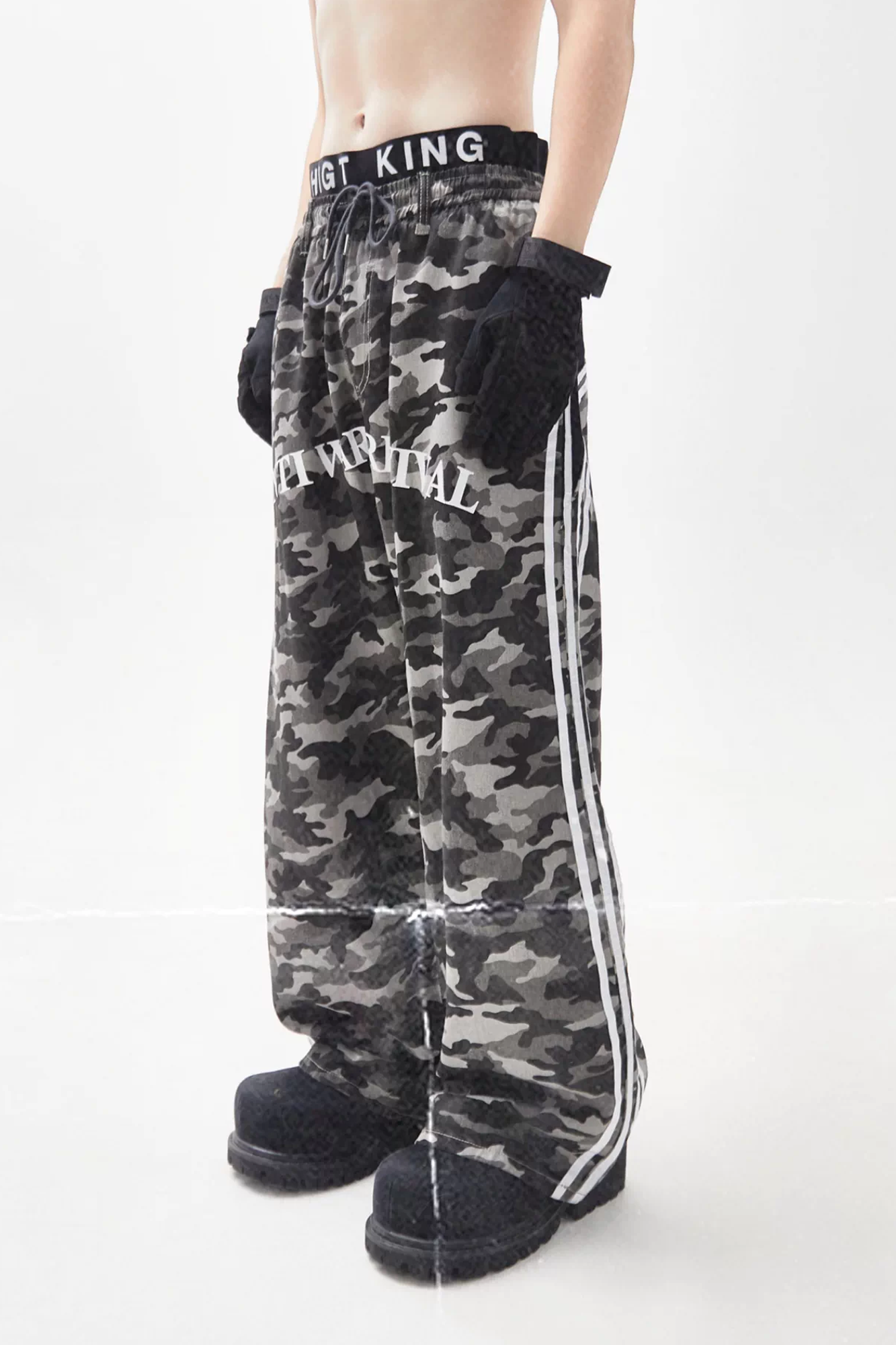 ANTI WAR REVIVAL Camo Spliced Embroidered Badge Wide-Leg Pants
